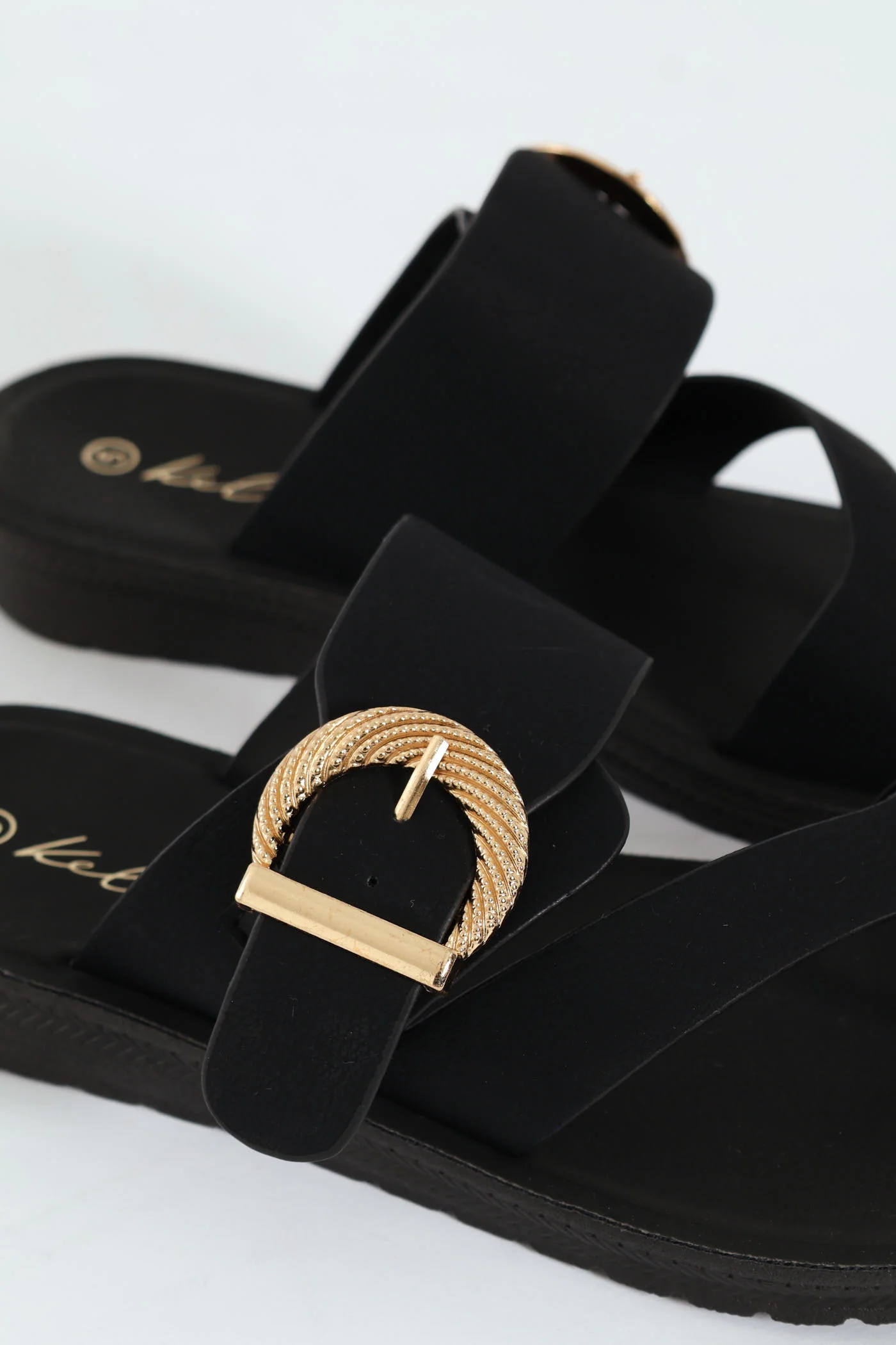 Nubuck Toe Post Sandal With Buckle Detail - Black - Image 2