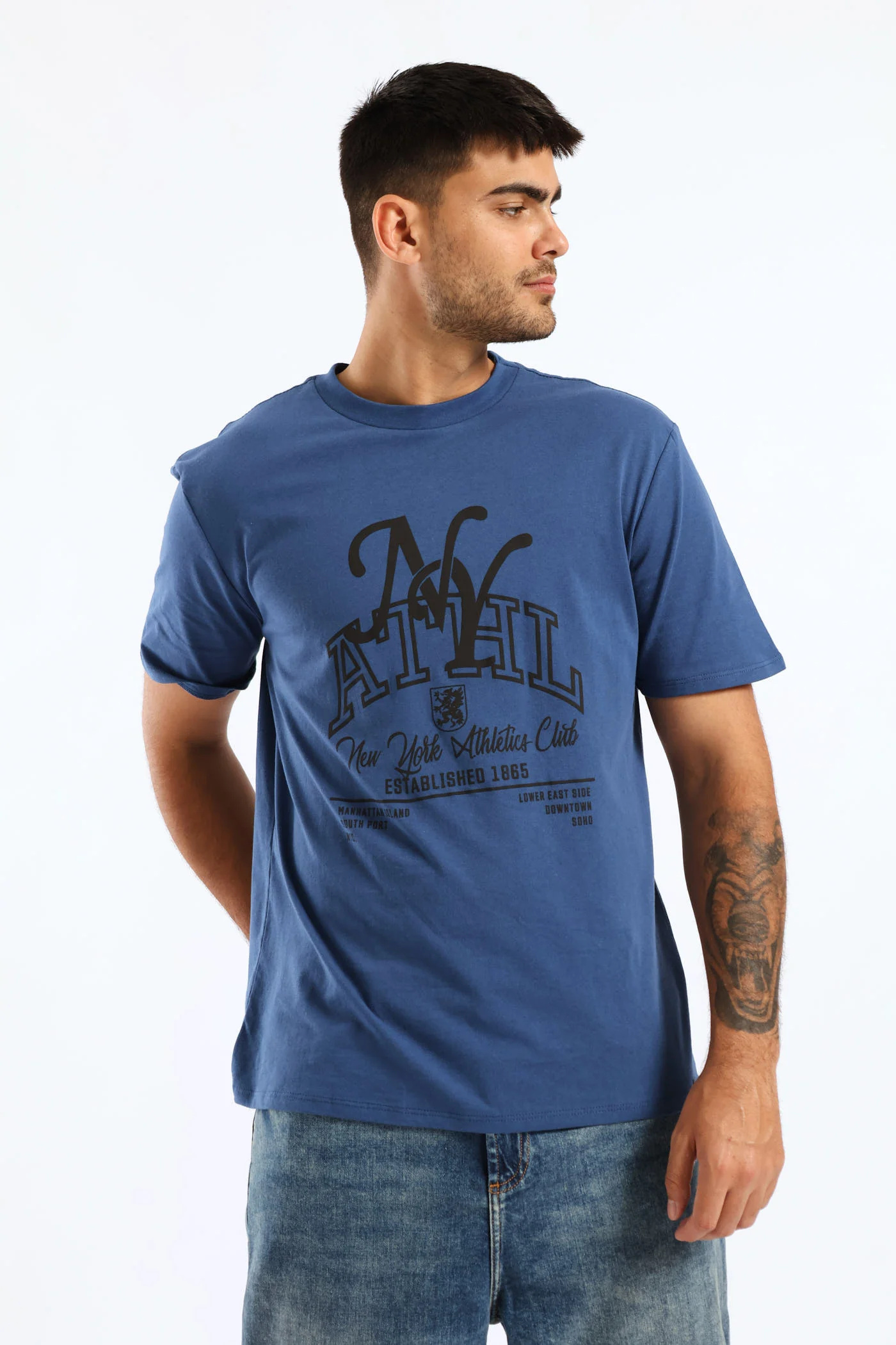 Ny Athletic Basic Print Tee - Blue - Image 2