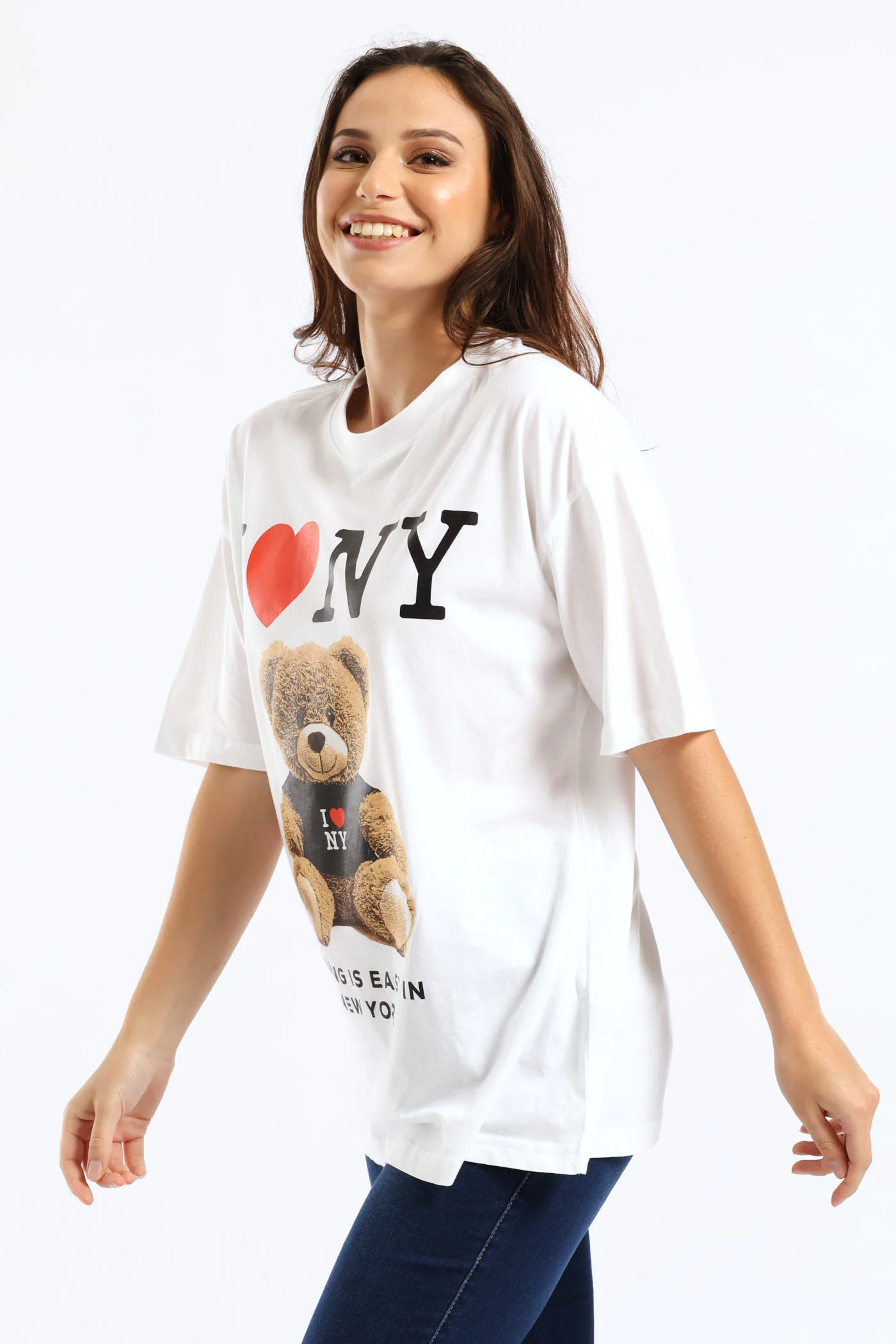 NY Teddy Oversized Tee - White - Image 3