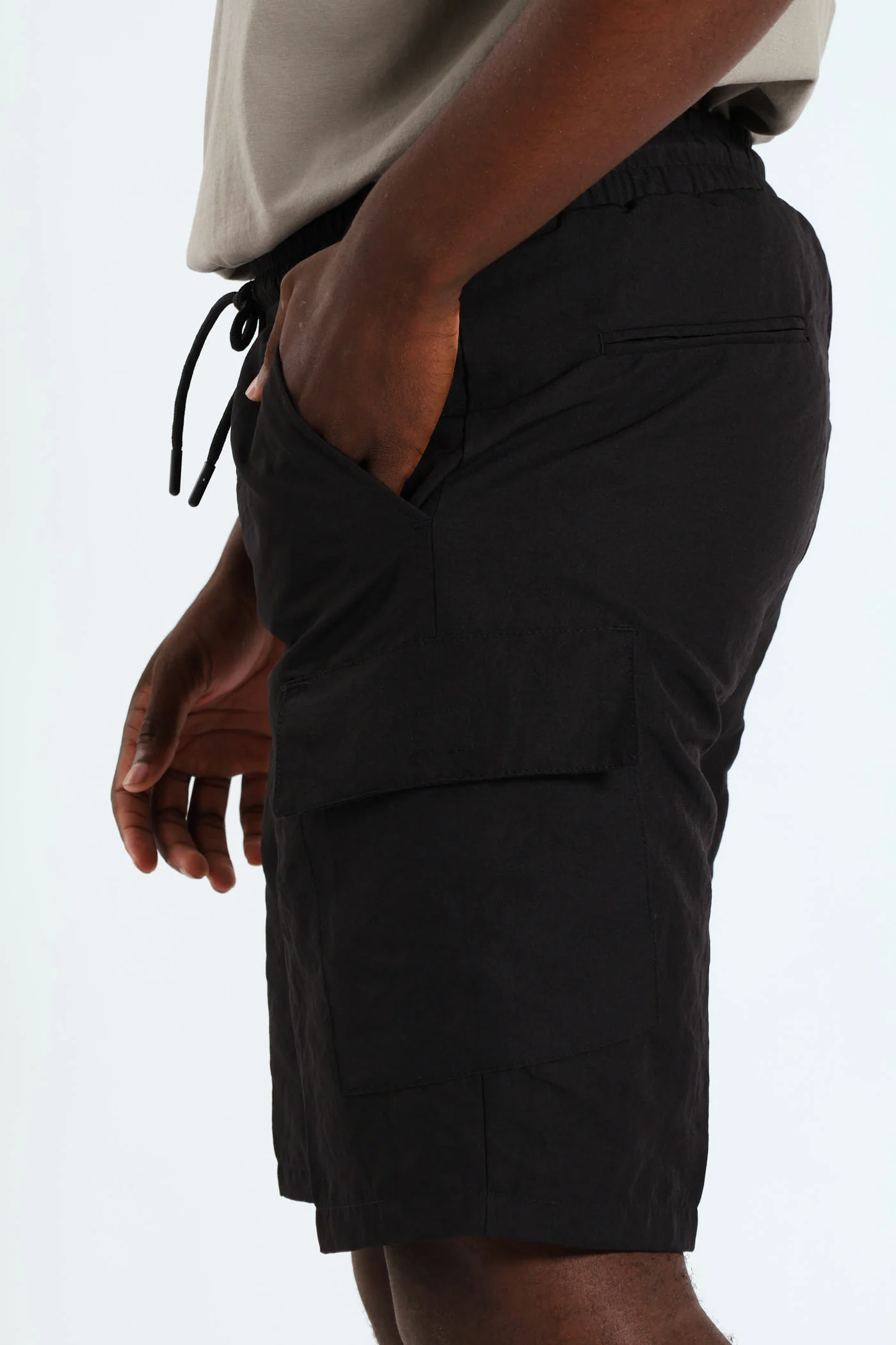 Nylon Cargo Pull On Short - Black - Image 2