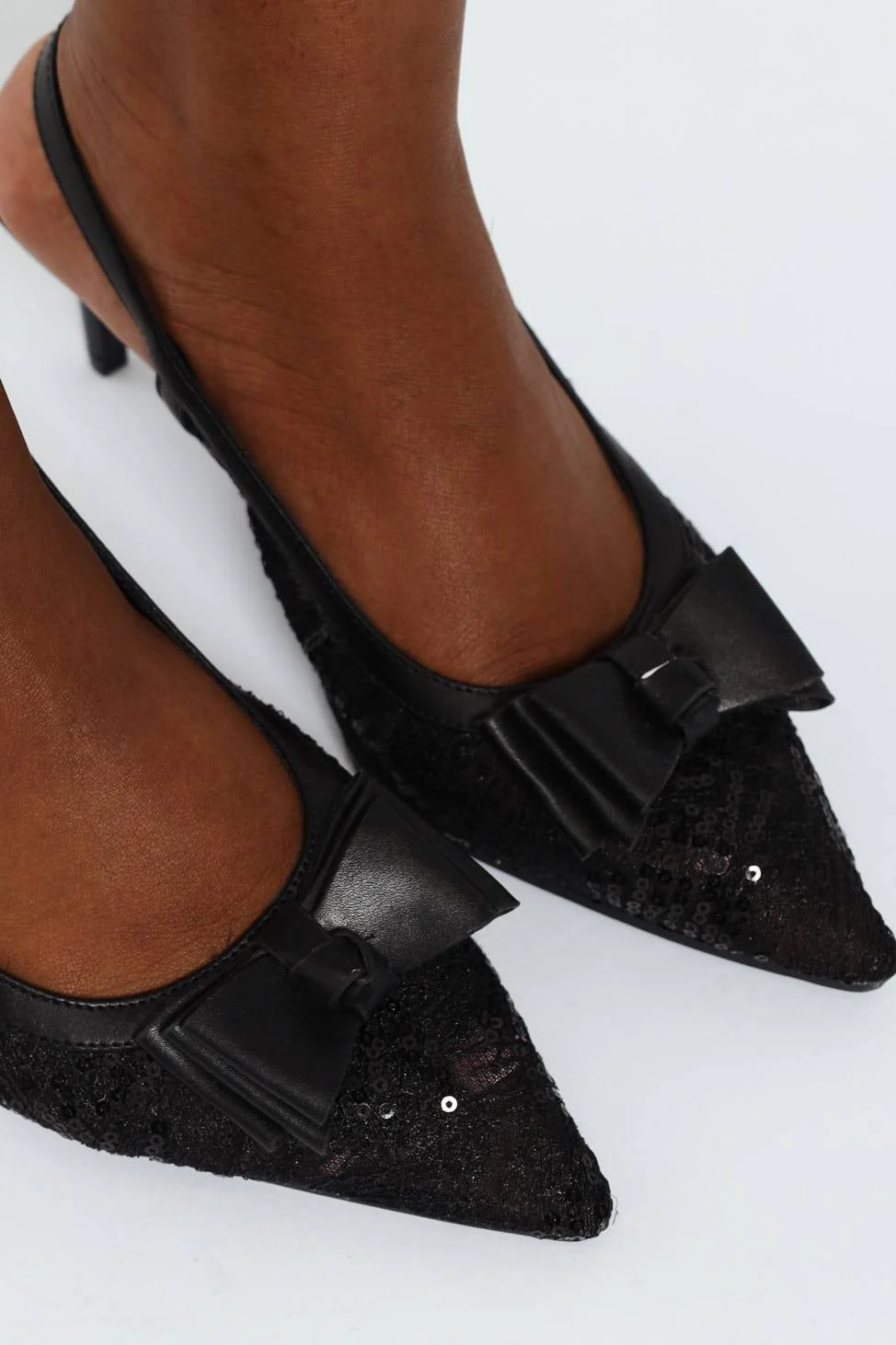 Mesh Detail Heel With Bow - Black - Image 3