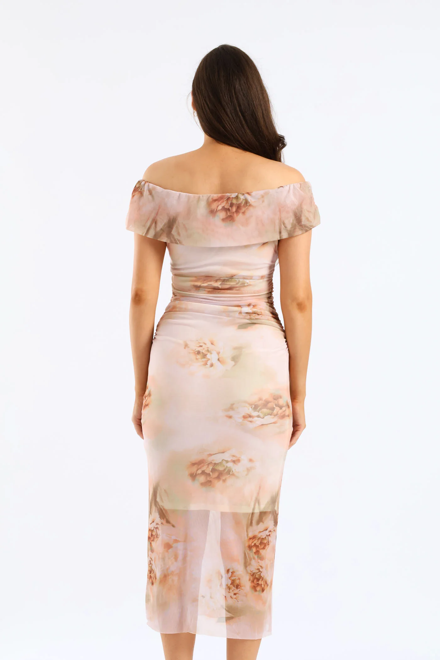 Off Shoulder Mesh Midi Dress - Blush - Image 4