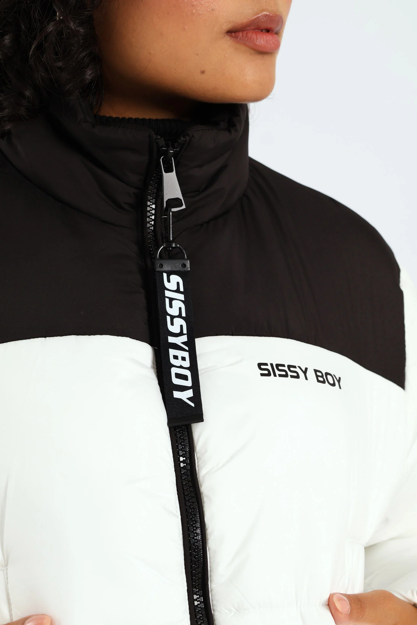 On My Way Puffer Jacket With Contrast Panels & Branding - Black/White - Image 3
