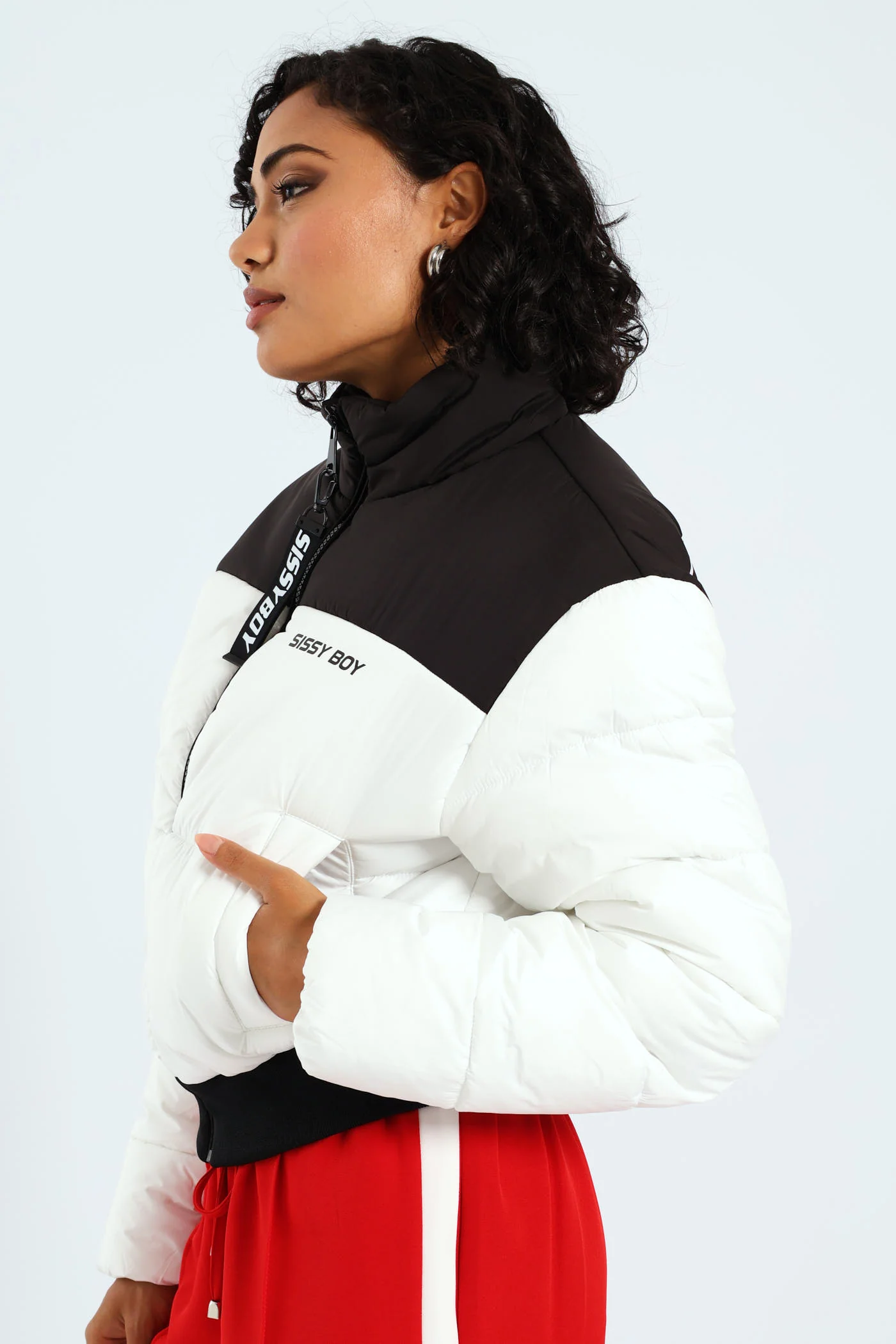 On My Way Puffer Jacket With Contrast Panels & Branding - Black/White - Image 4