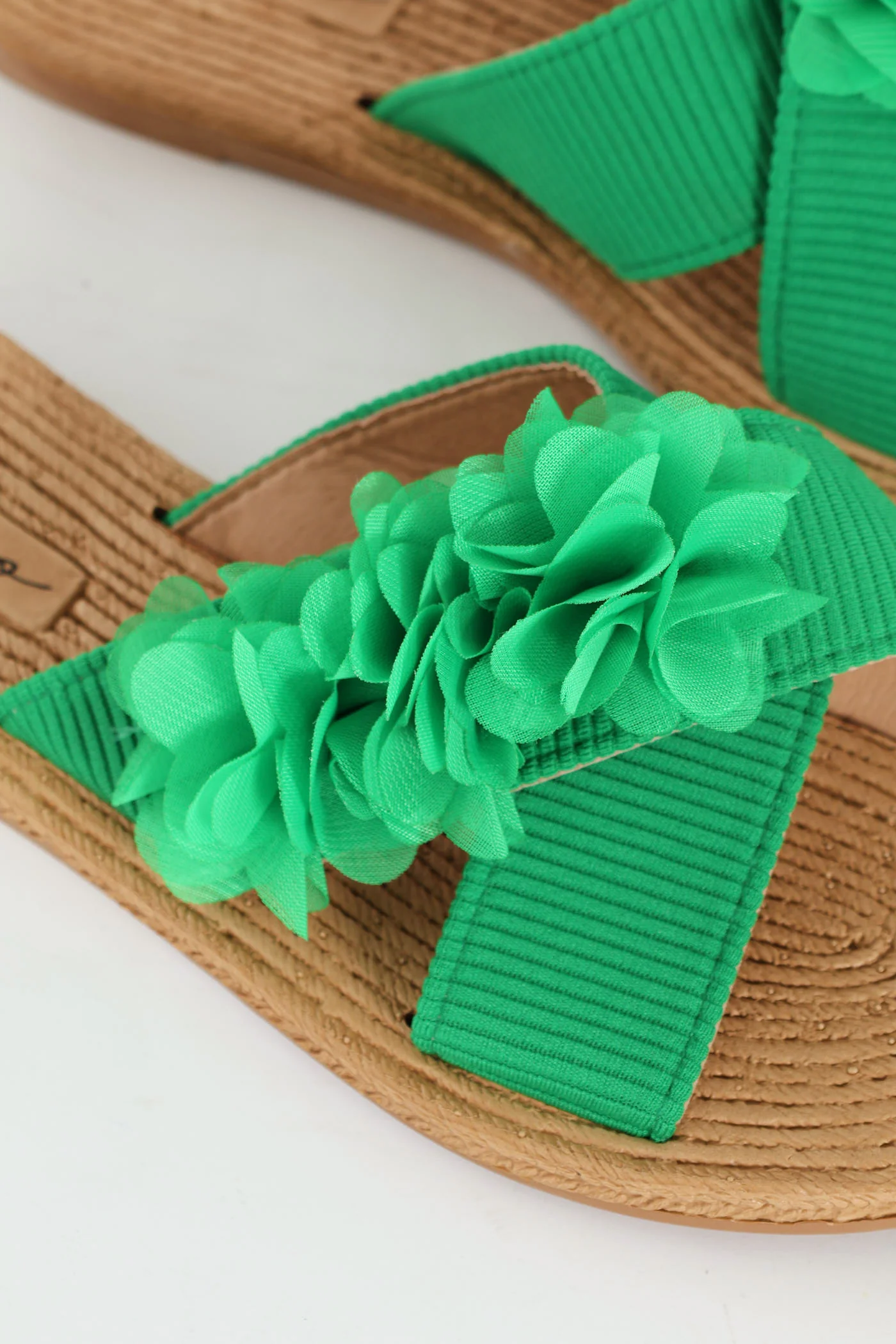 One Band Flower Detail Crosstrap Mule Sandal - Green - Image 2