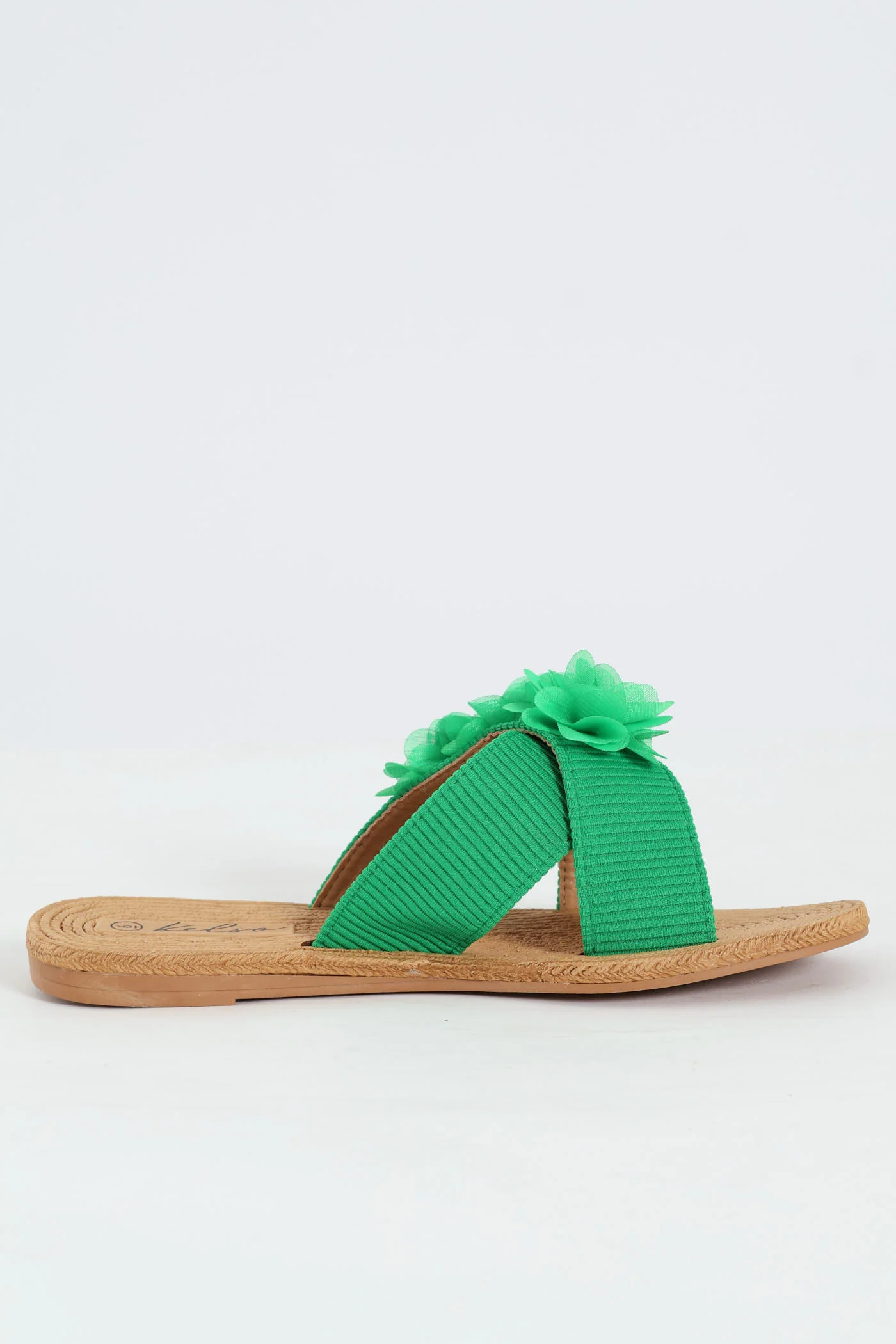 One Band Flower Detail Crosstrap Mule Sandal - Green - Image 3