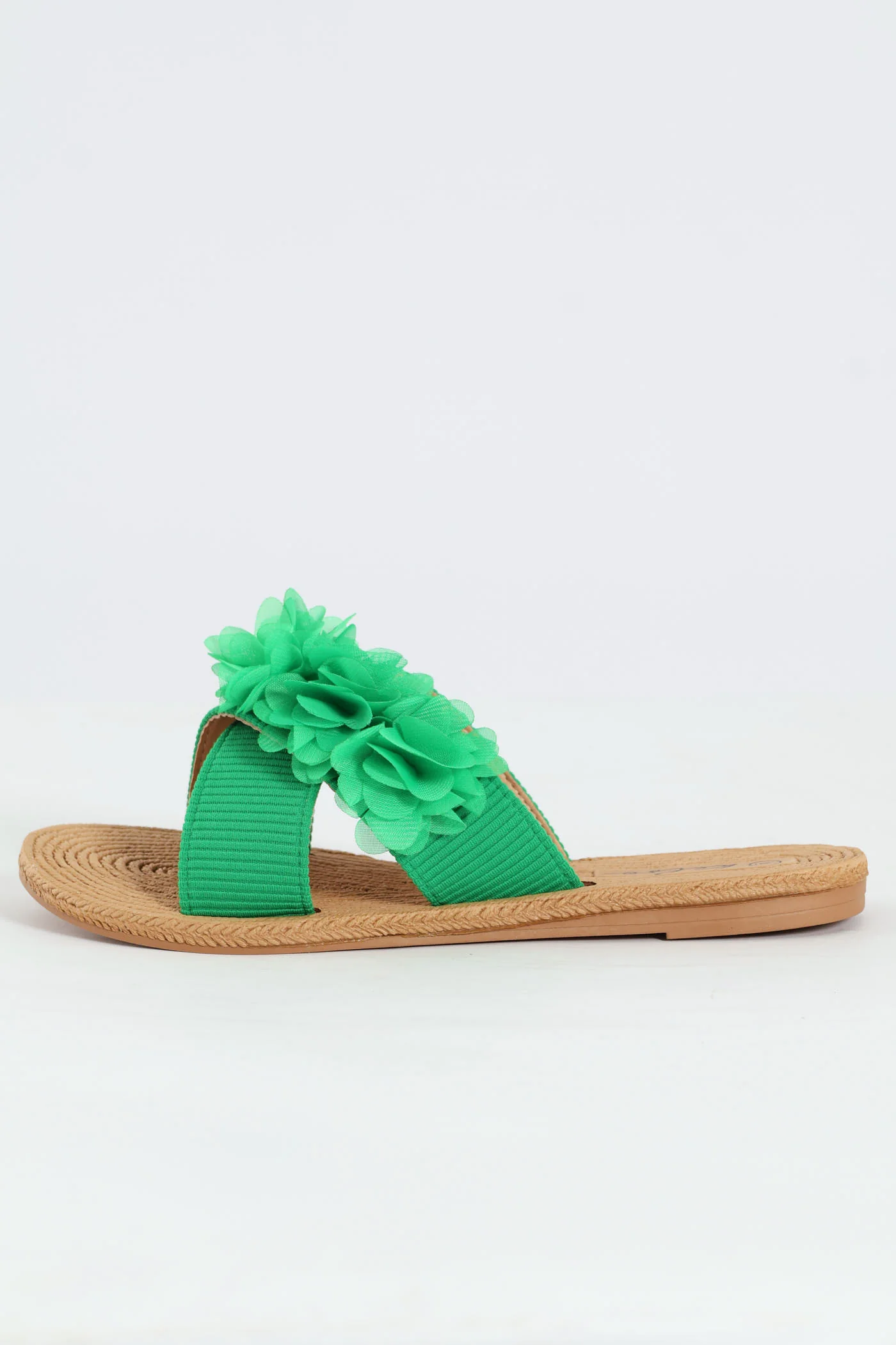 One Band Flower Detail Crosstrap Mule Sandal - Green - Image 4