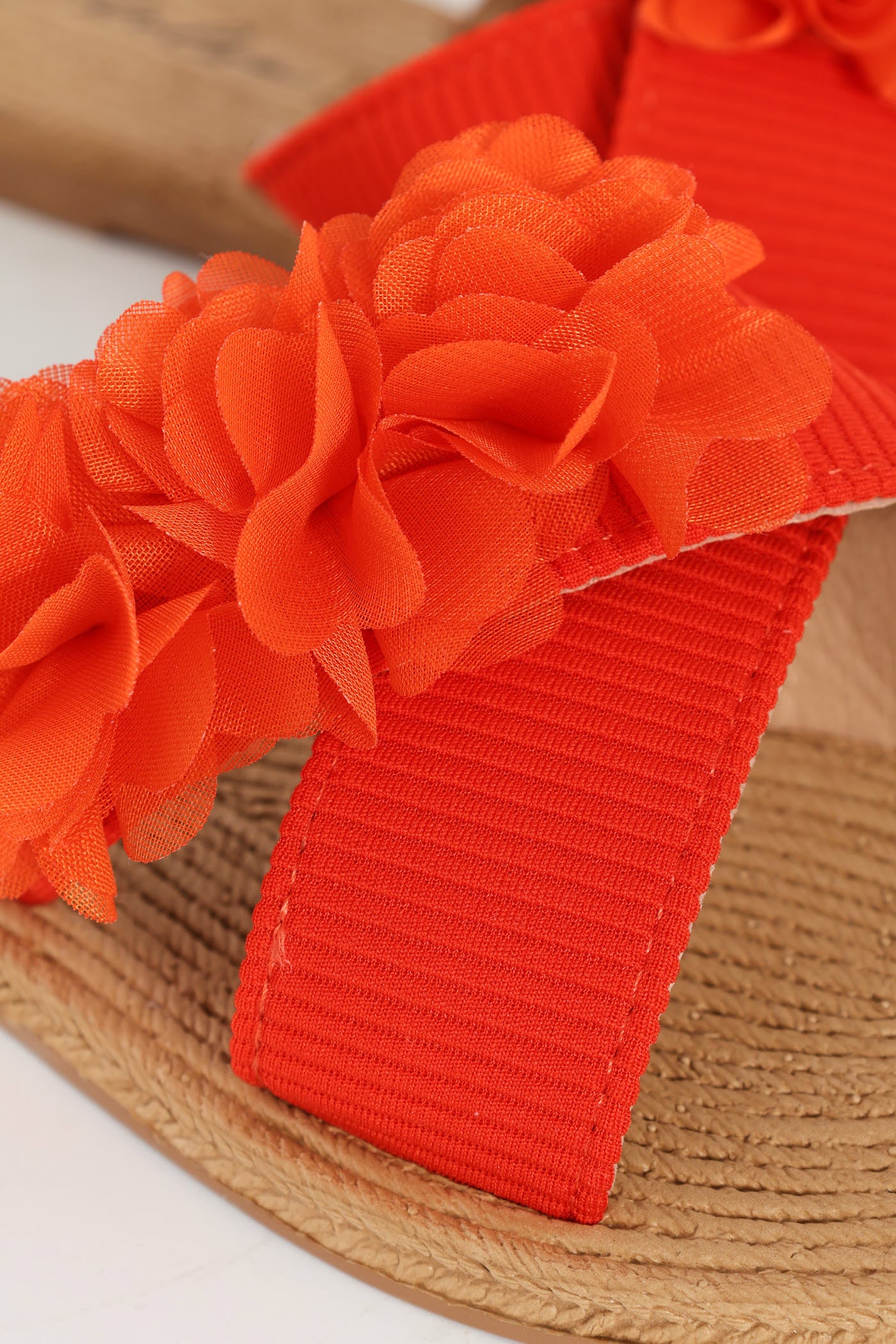 One Band Flower Detail Crosstrap Mule Sandal - Orange - Image 2