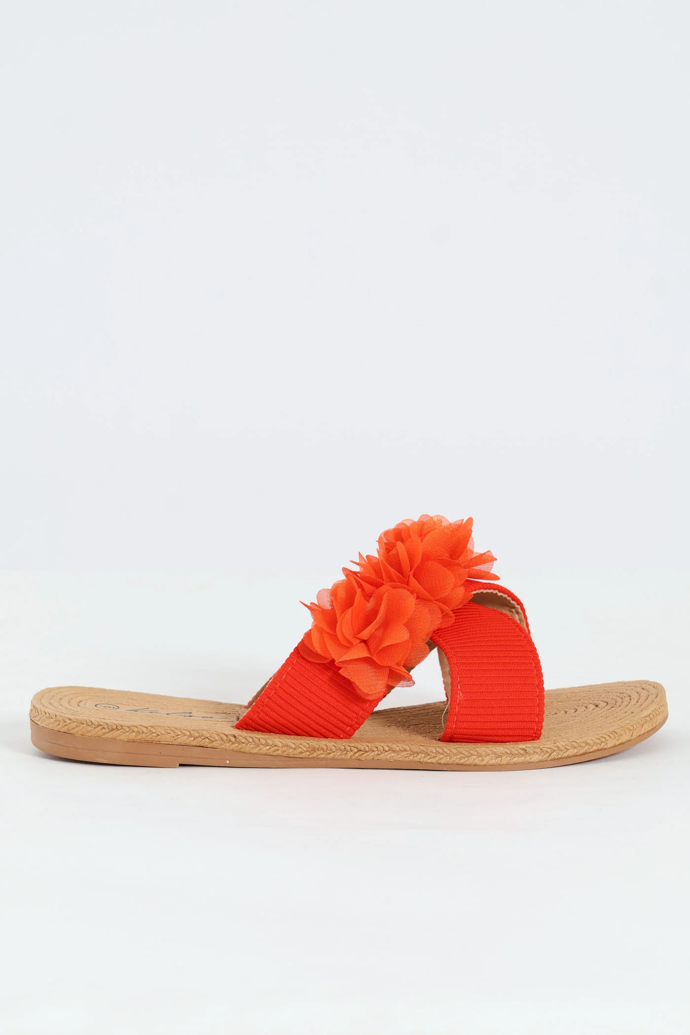 One Band Flower Detail Crosstrap Mule Sandal - Orange - Image 3