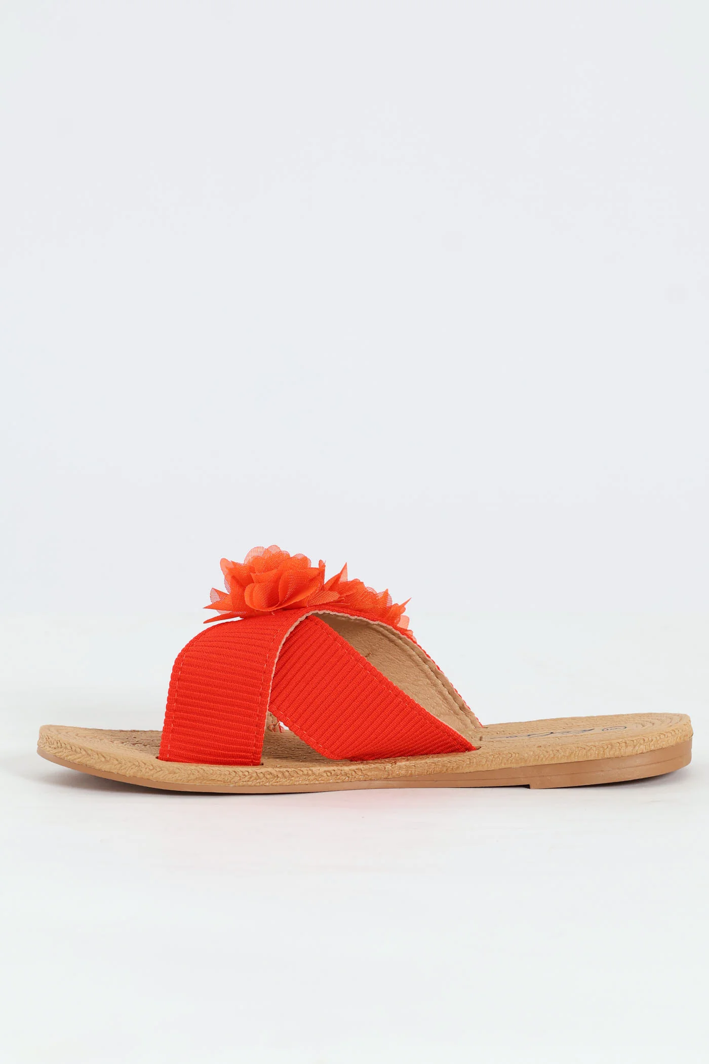 One Band Flower Detail Crosstrap Mule Sandal - Orange - Image 4