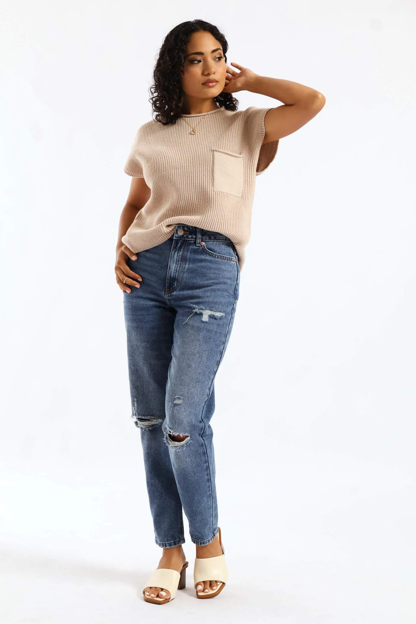 One Pocket Knitwear Top - Cement - Image 3