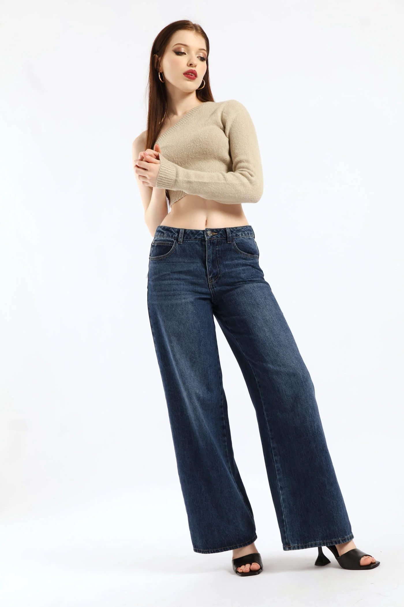 One Shoulder Cropped Sweater - Oatmeal - Image 3
