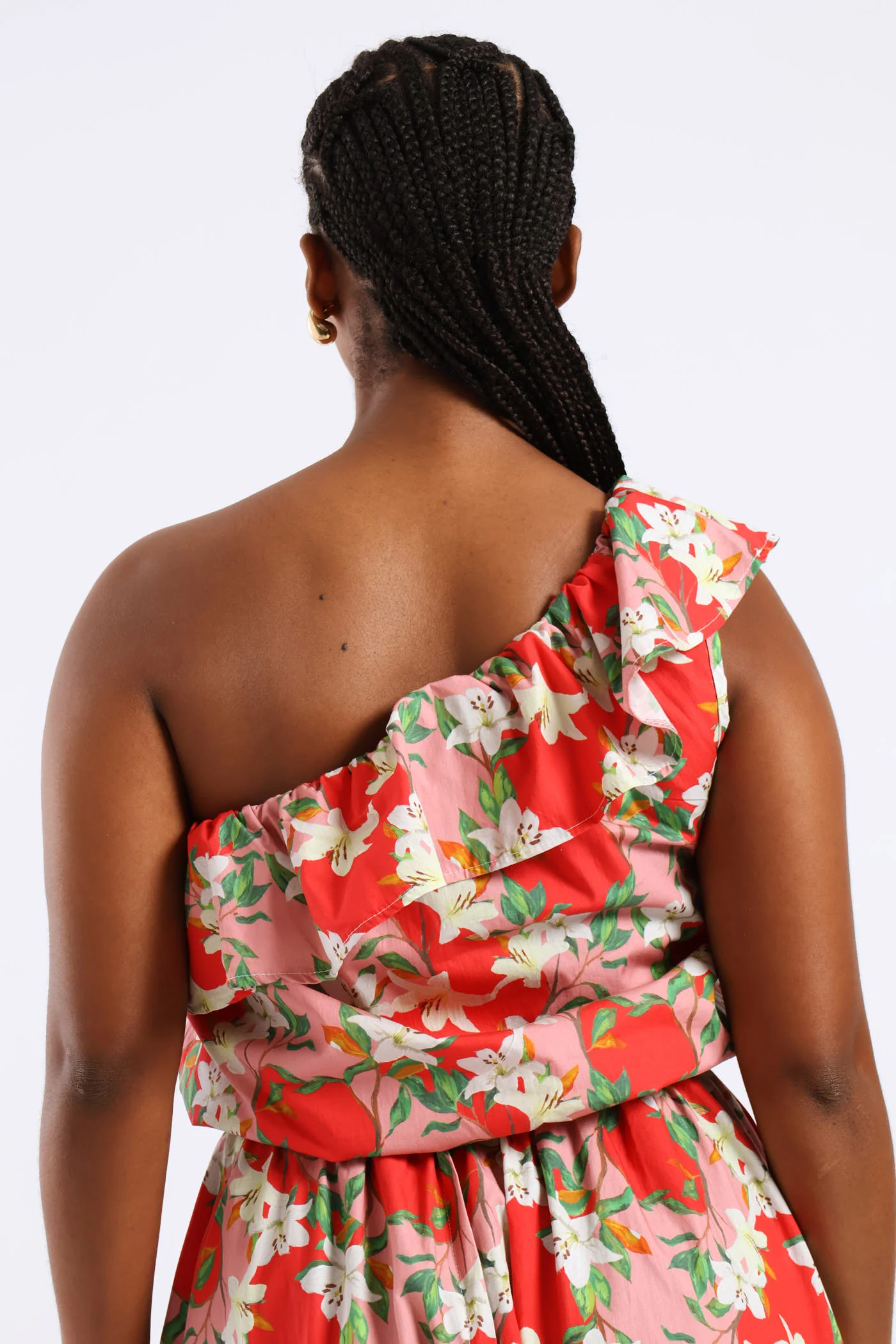 One Shoulder Floral Frill Top - Red/Pink - Image 6