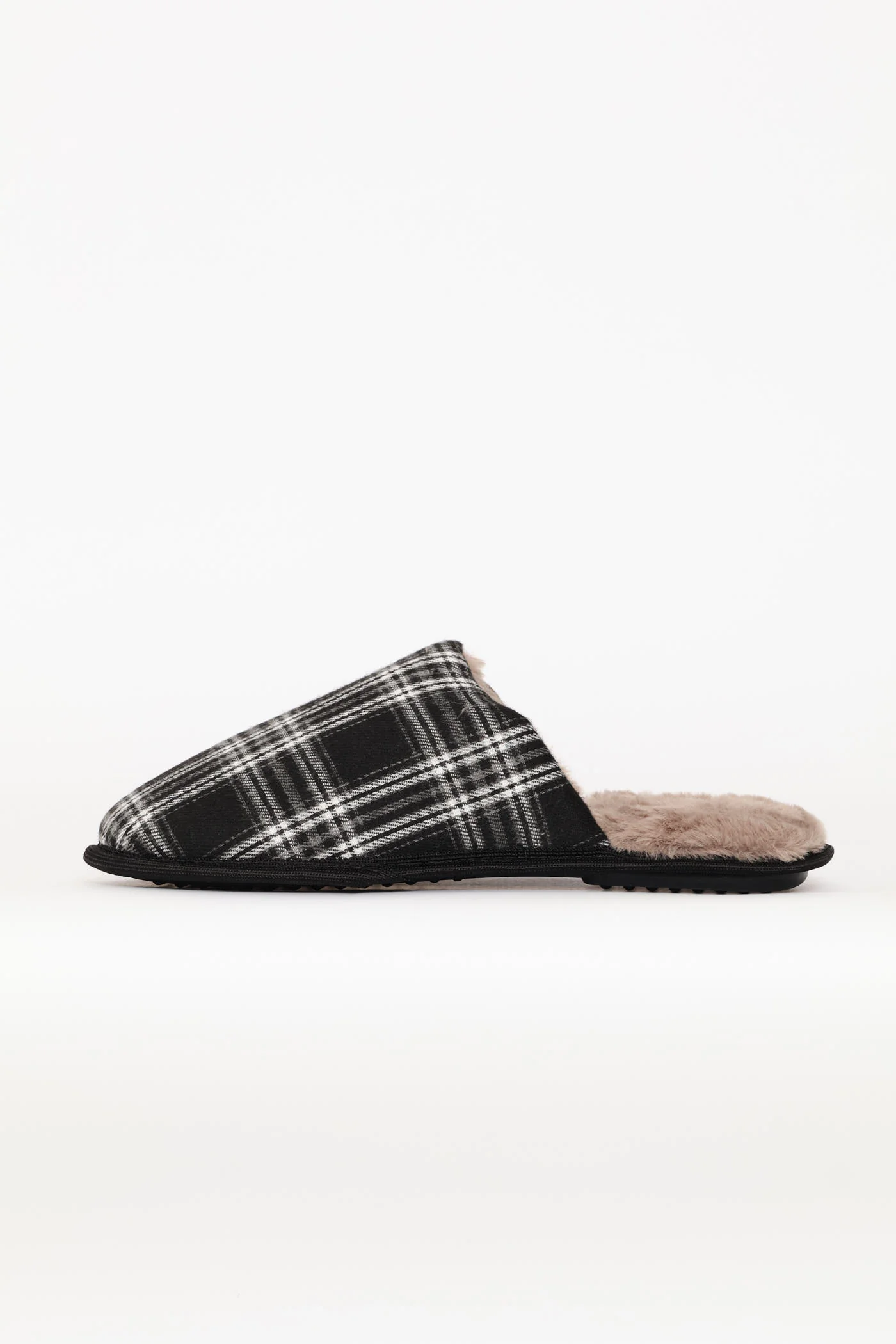 Open Back Check Upper Slipper - Black/Grey - Image 3