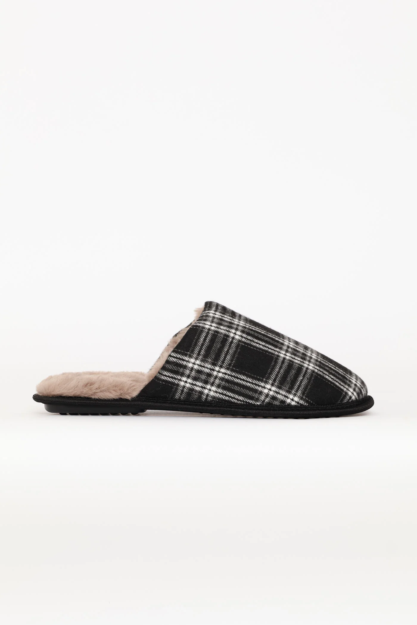Open Back Check Upper Slipper - Black/Grey - Image 4