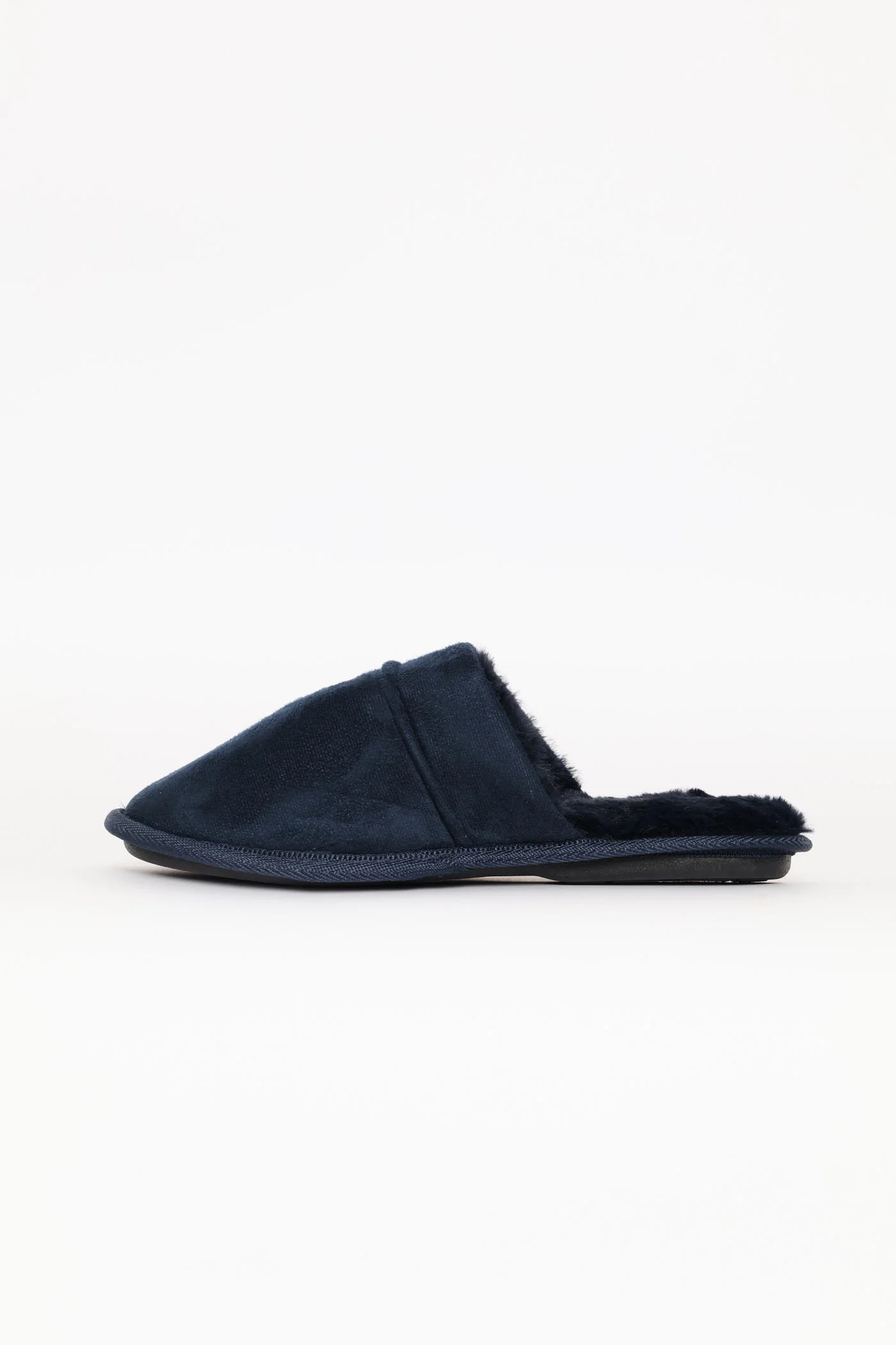 Open Back Plain Upper Slipper With Fluffy Footbed - Navy - Image 3