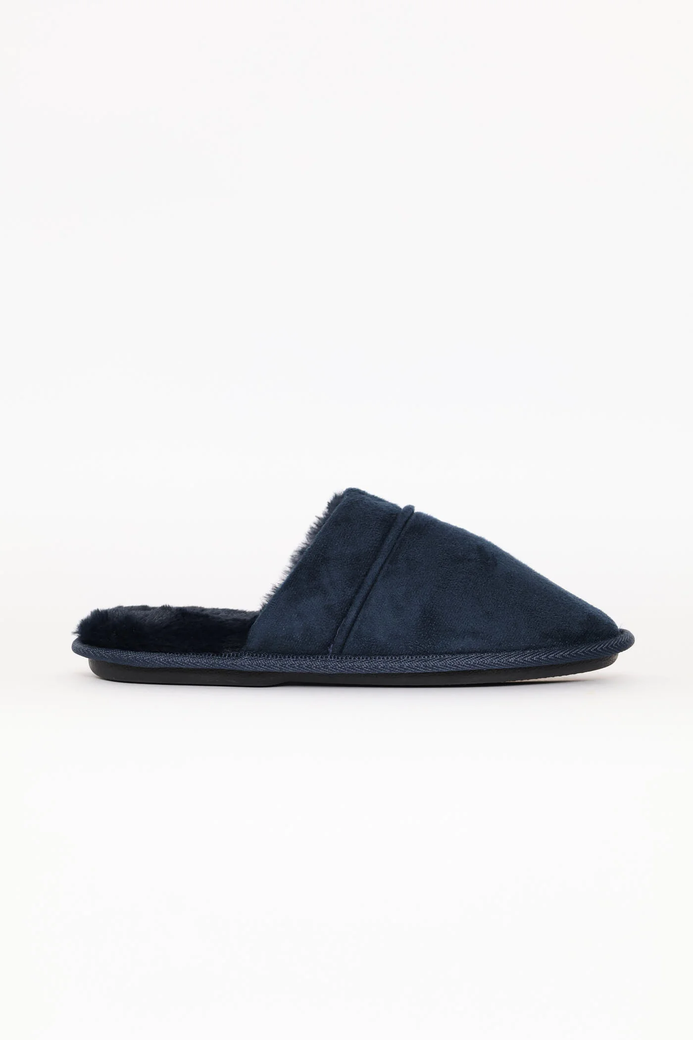 Open Back Plain Upper Slipper With Fluffy Footbed - Navy - Image 4