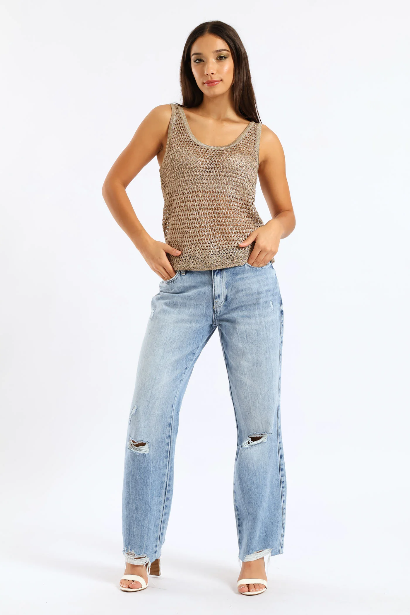 Open Stitch Ava Tank - Gold - Image 2