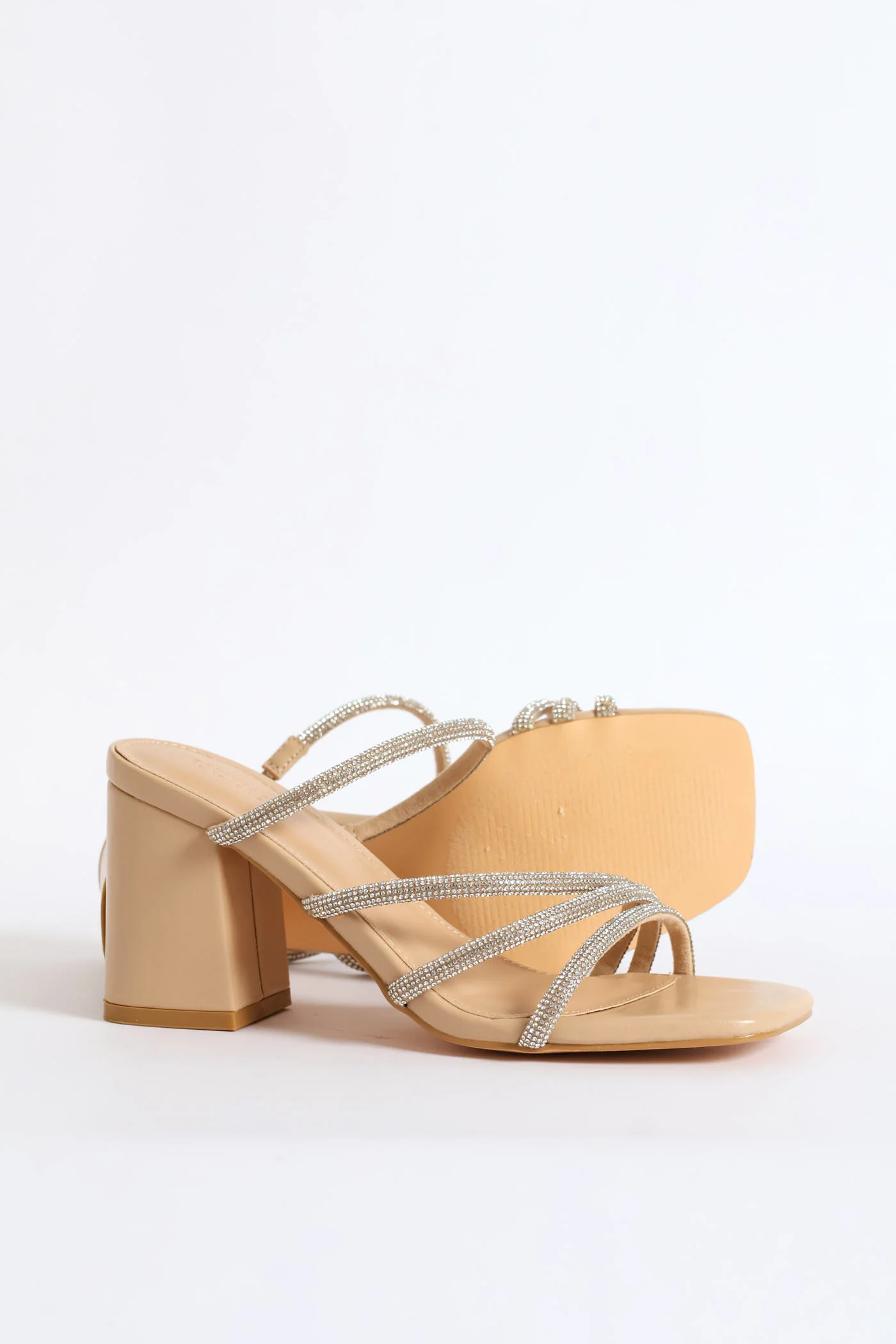Open Toe Single Sole Block Heel - Nude - Image 5