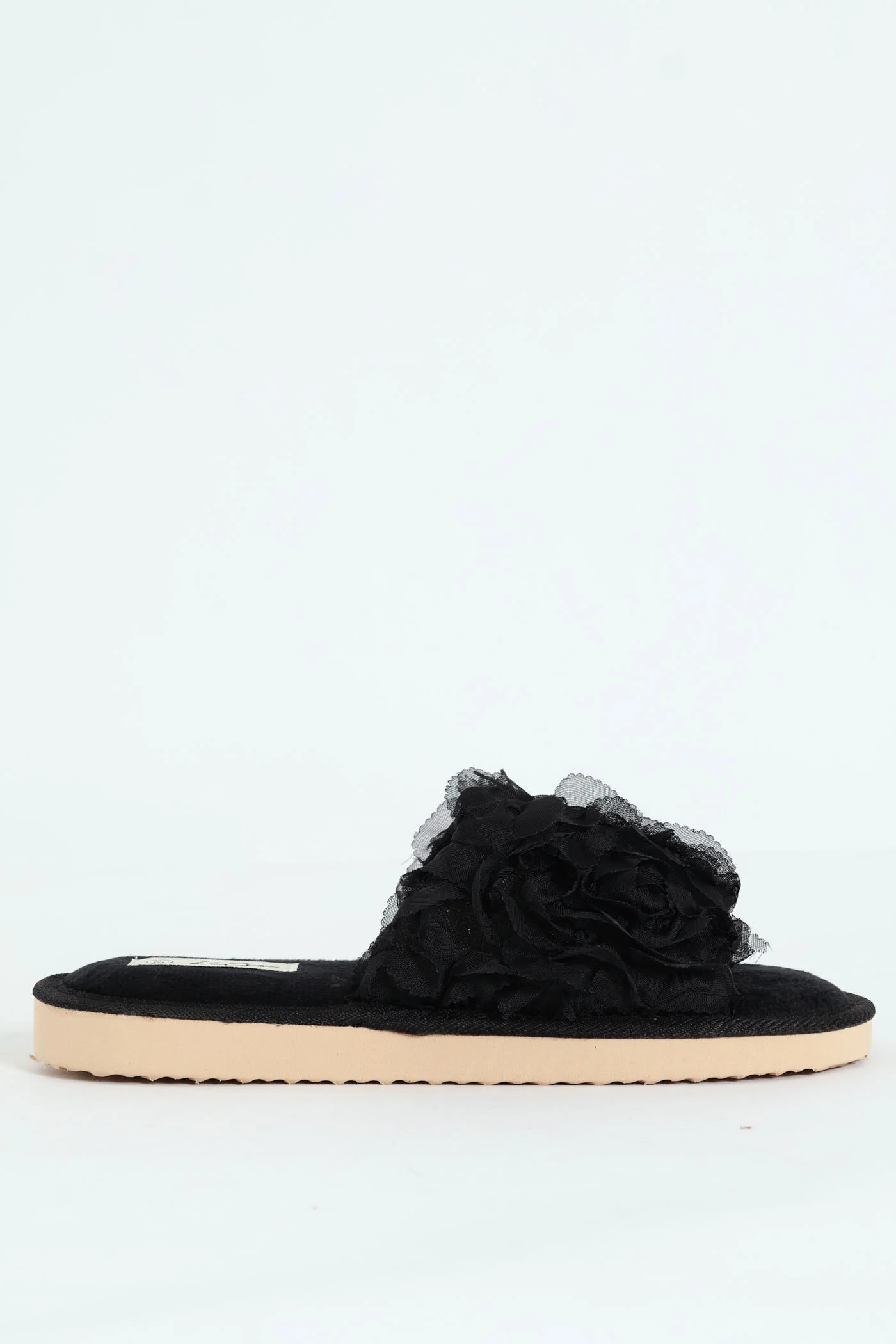 Open Toe Slipper With Floral Upper - Black - Image 2