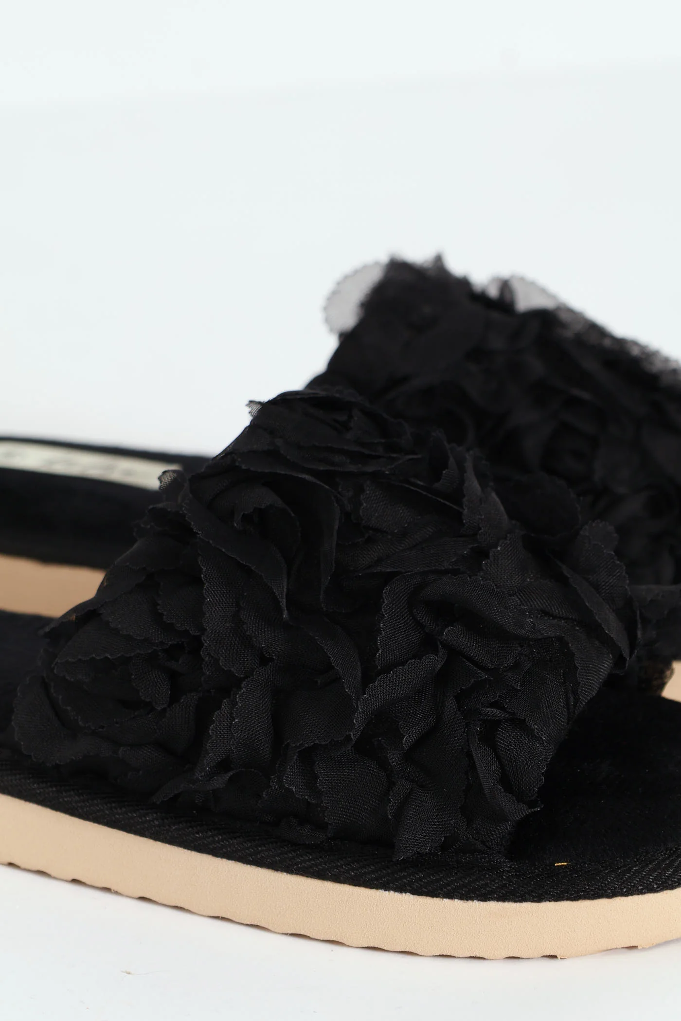Open Toe Slipper With Floral Upper - Black - Image 3