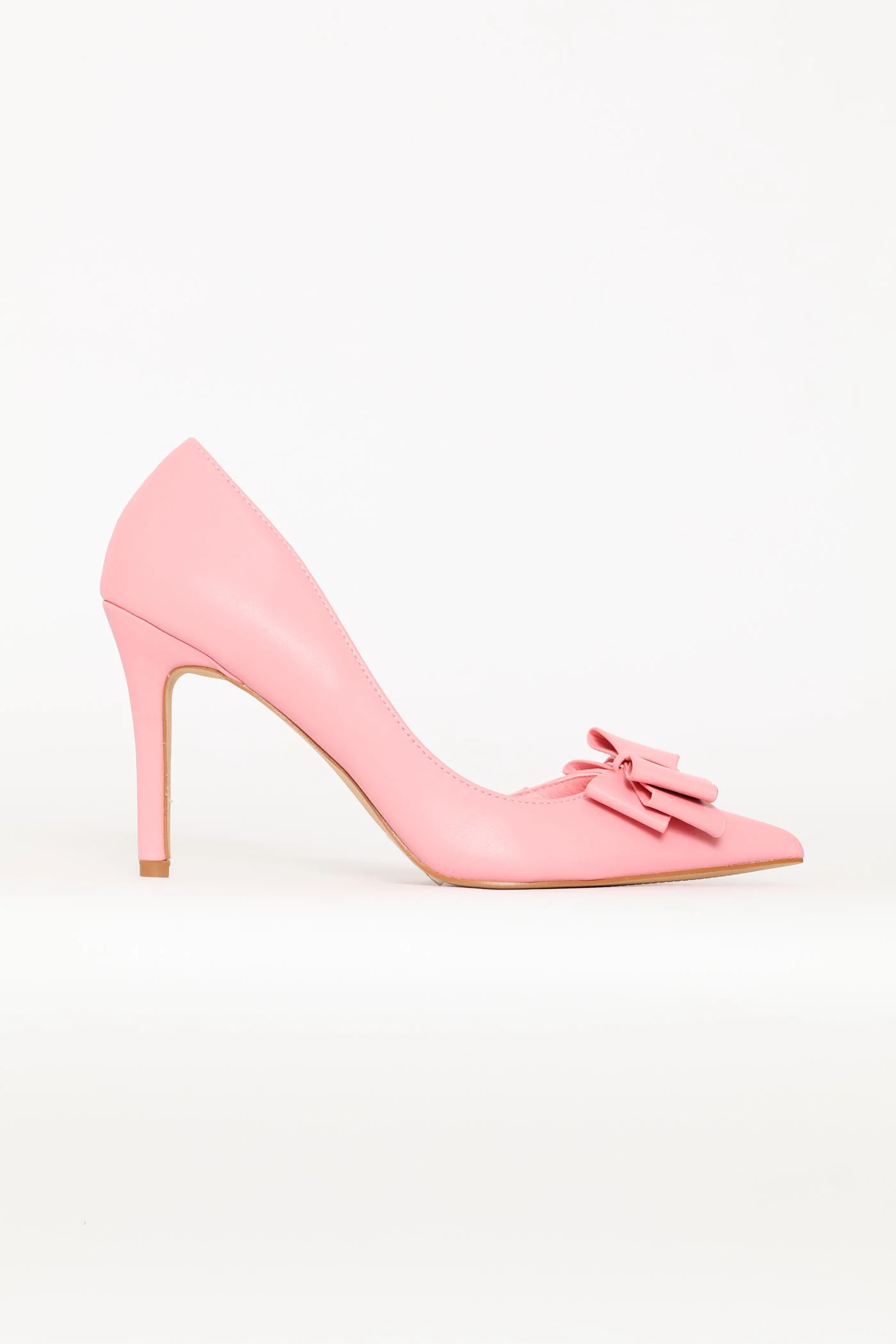 Open Waist Bow Trim Court Heel - Pink - Image 3
