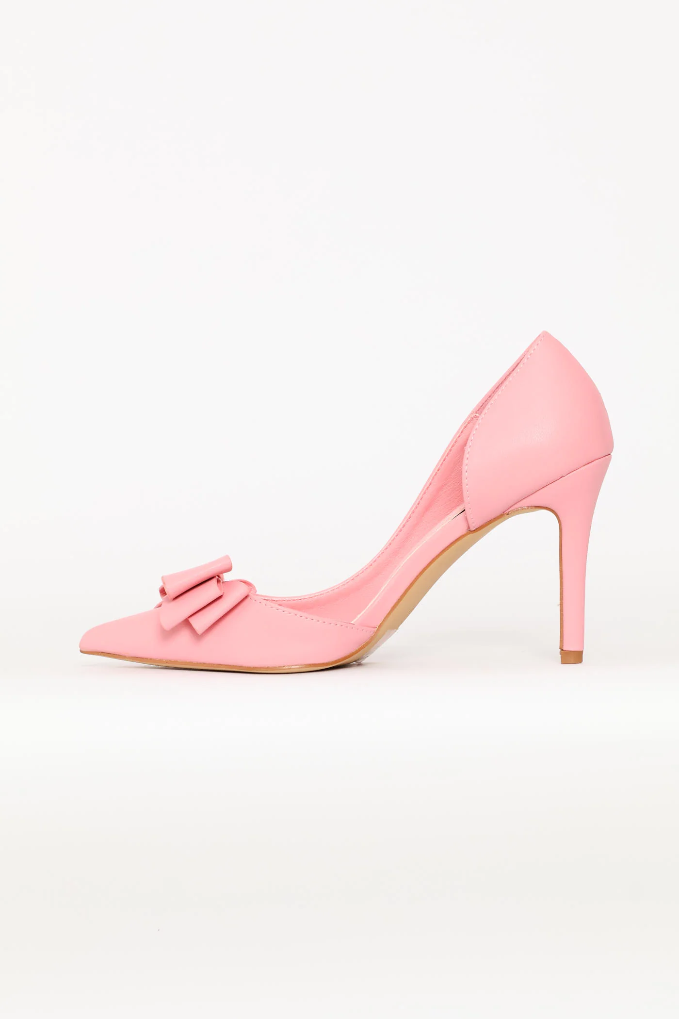 Open Waist Bow Trim Court Heel - Pink - Image 4