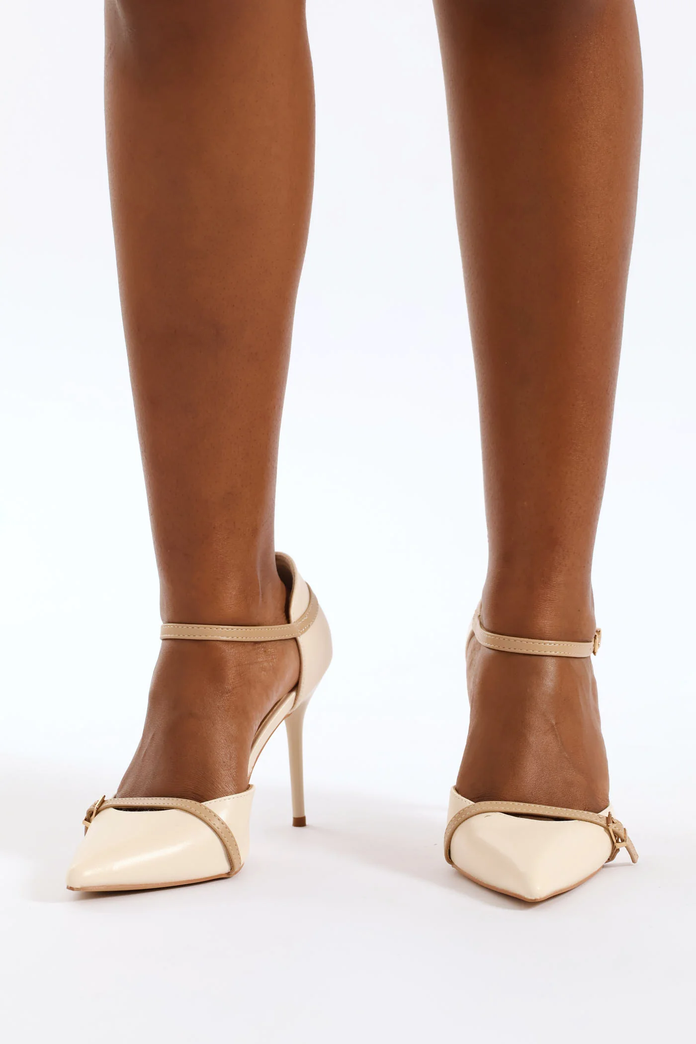 Open Waist Double Belt Court Heel - Natural - Image 3