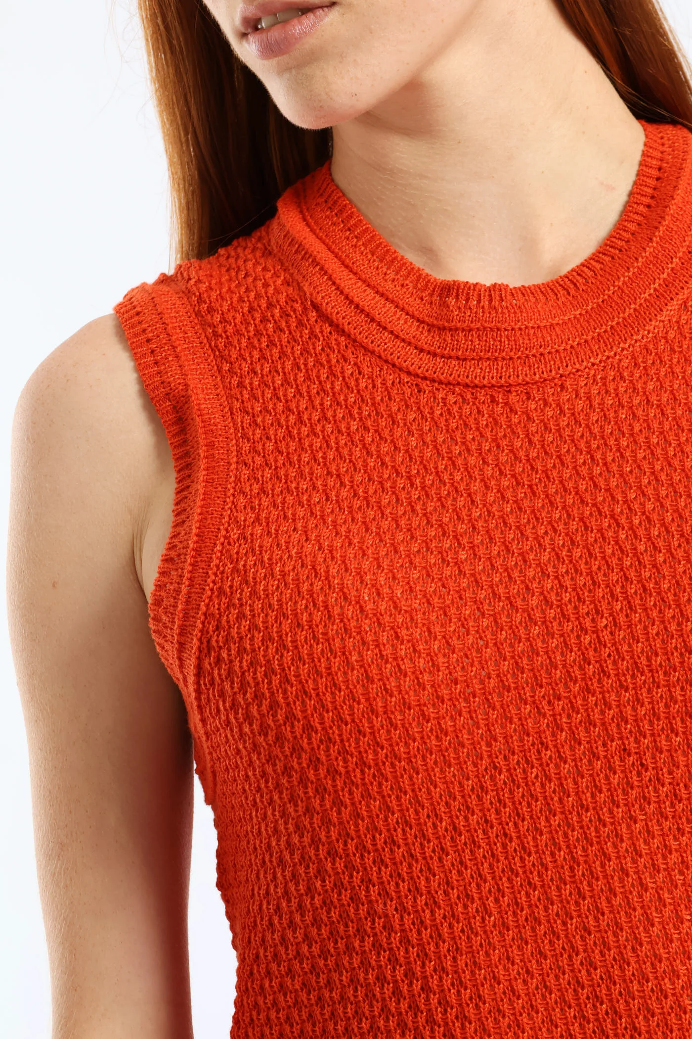Ottoman Stitch Detail Textured Knitwear Tank - Burnt Orange - Image 2