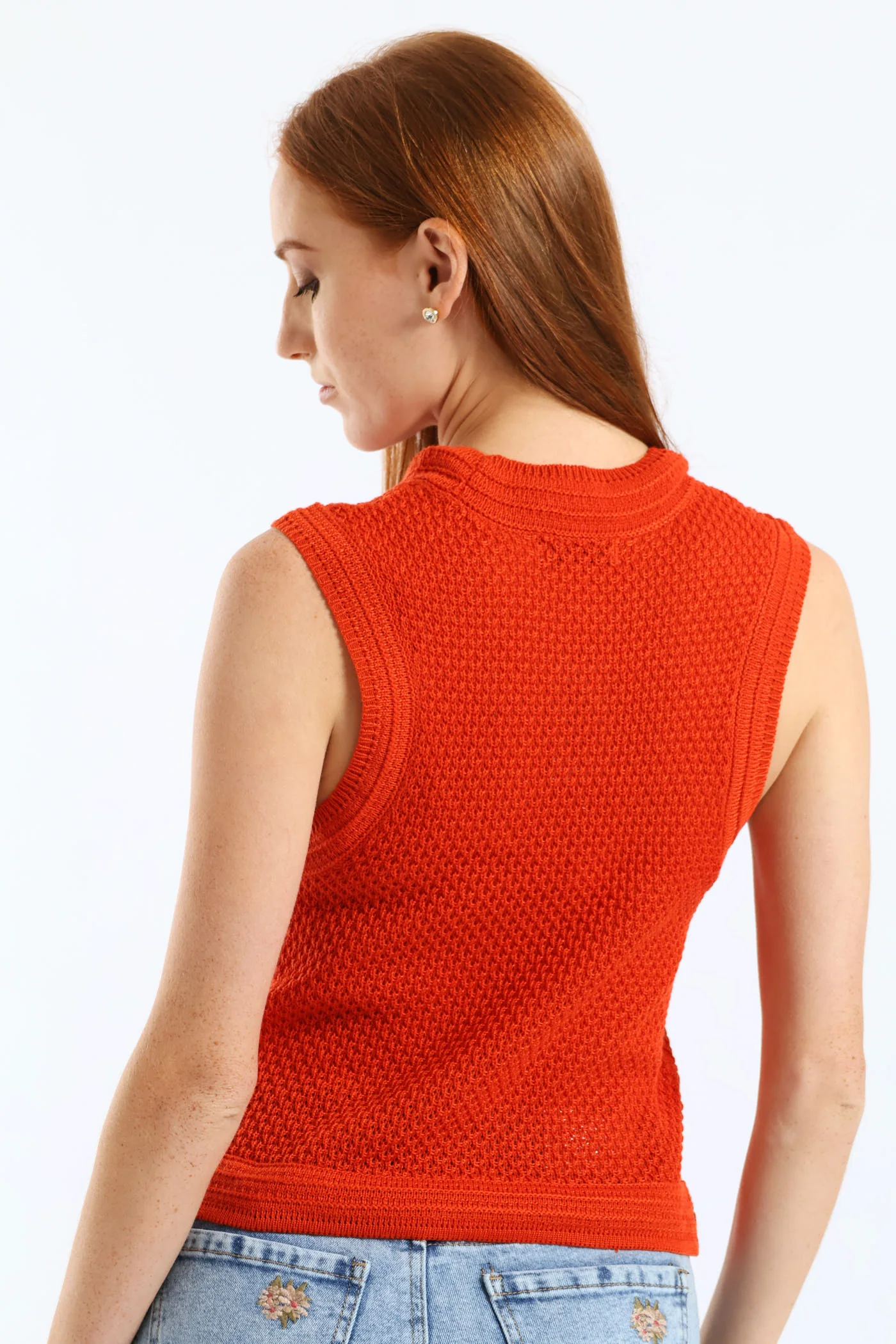 Ottoman Stitch Detail Textured Knitwear Tank - Burnt Orange - Image 3