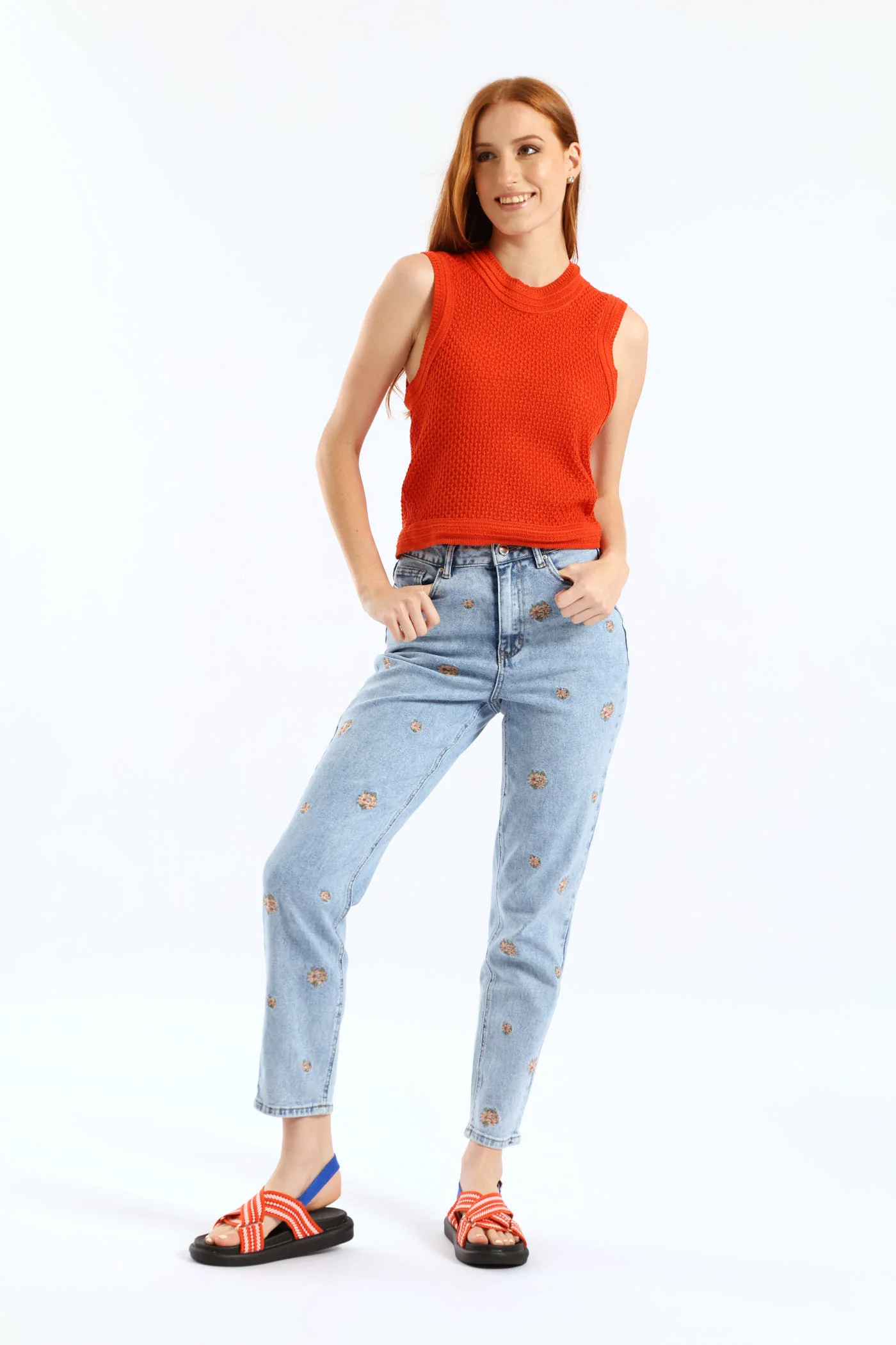 Ottoman Stitch Detail Textured Knitwear Tank - Burnt Orange - Image 4