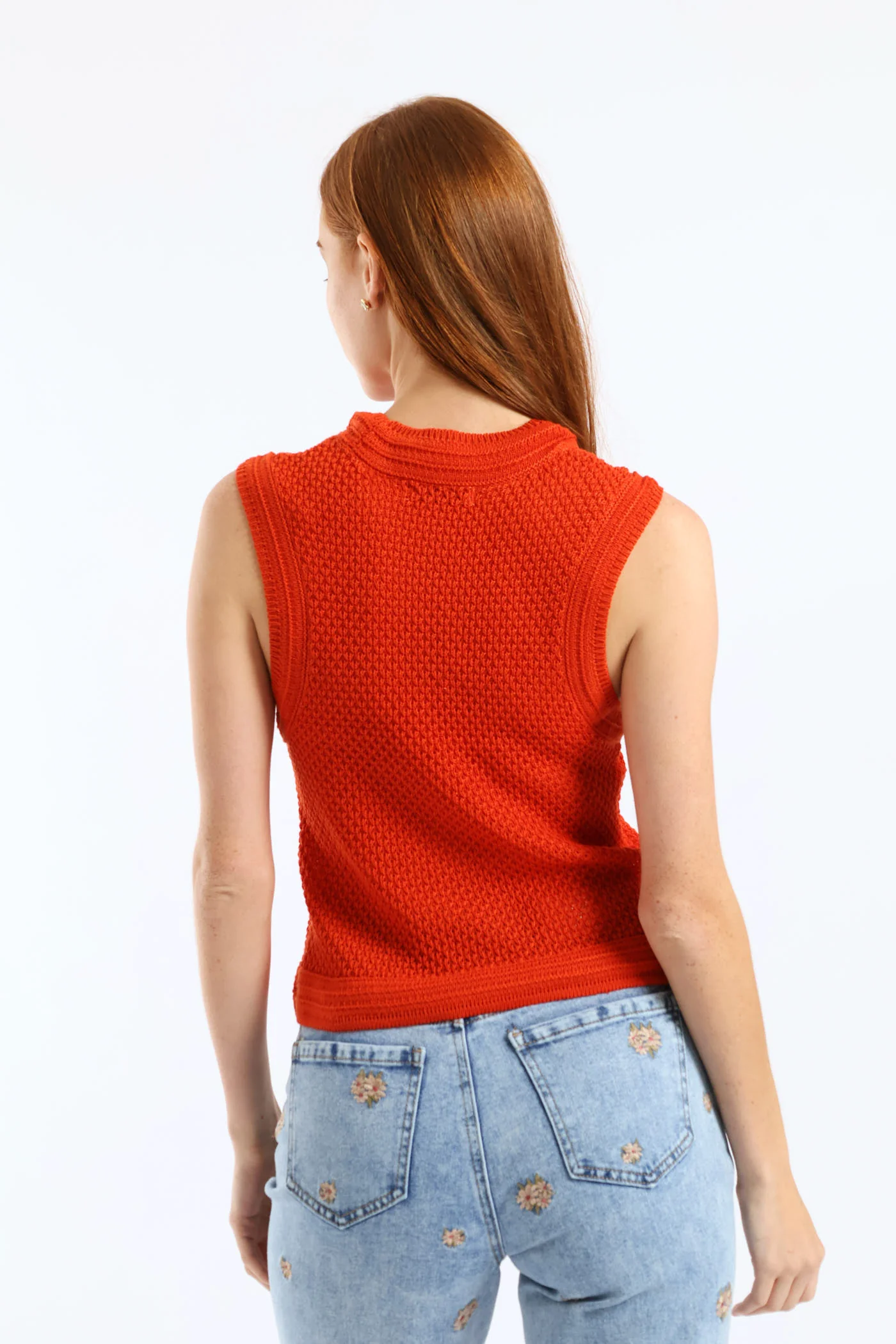 Ottoman Stitch Detail Textured Knitwear Tank - Burnt Orange - Image 6