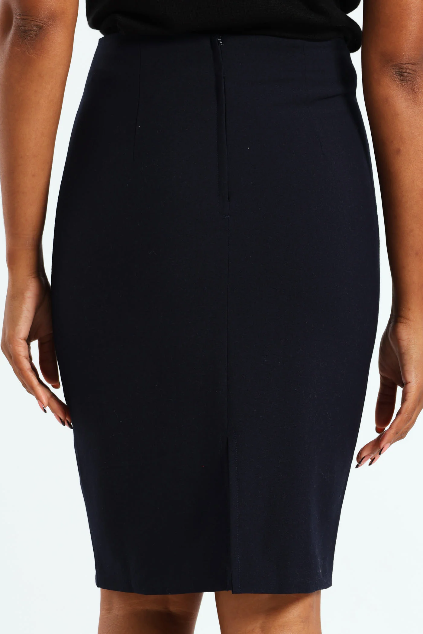 Oval Trim Pencil Skirt - Navy - Image 3