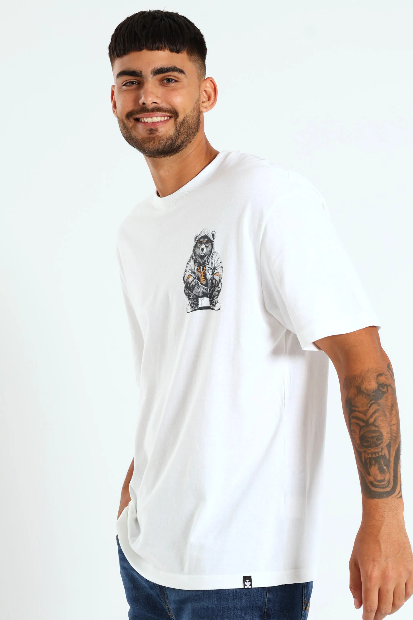 Over Sized Printed Tee - White - Image 3