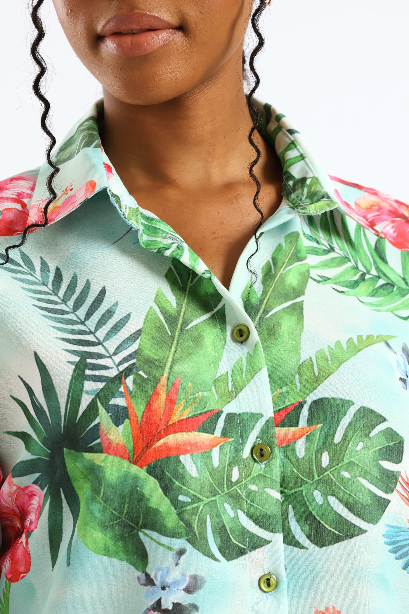 Oversized Border Print Shirt - White - Image 3