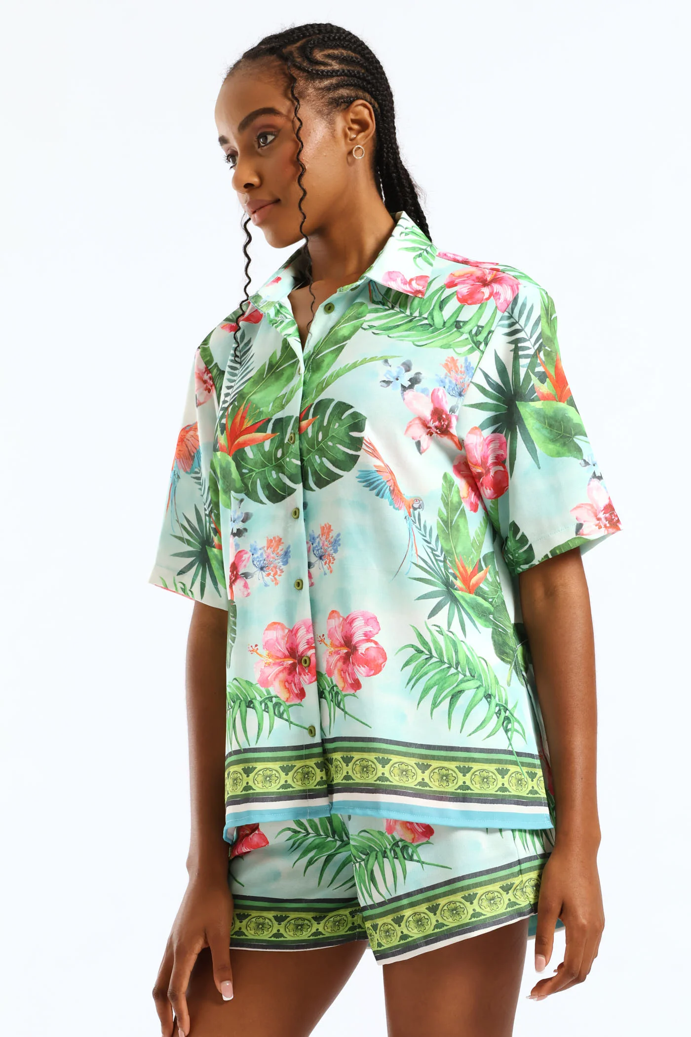 Oversized Border Print Shirt - White - Image 4