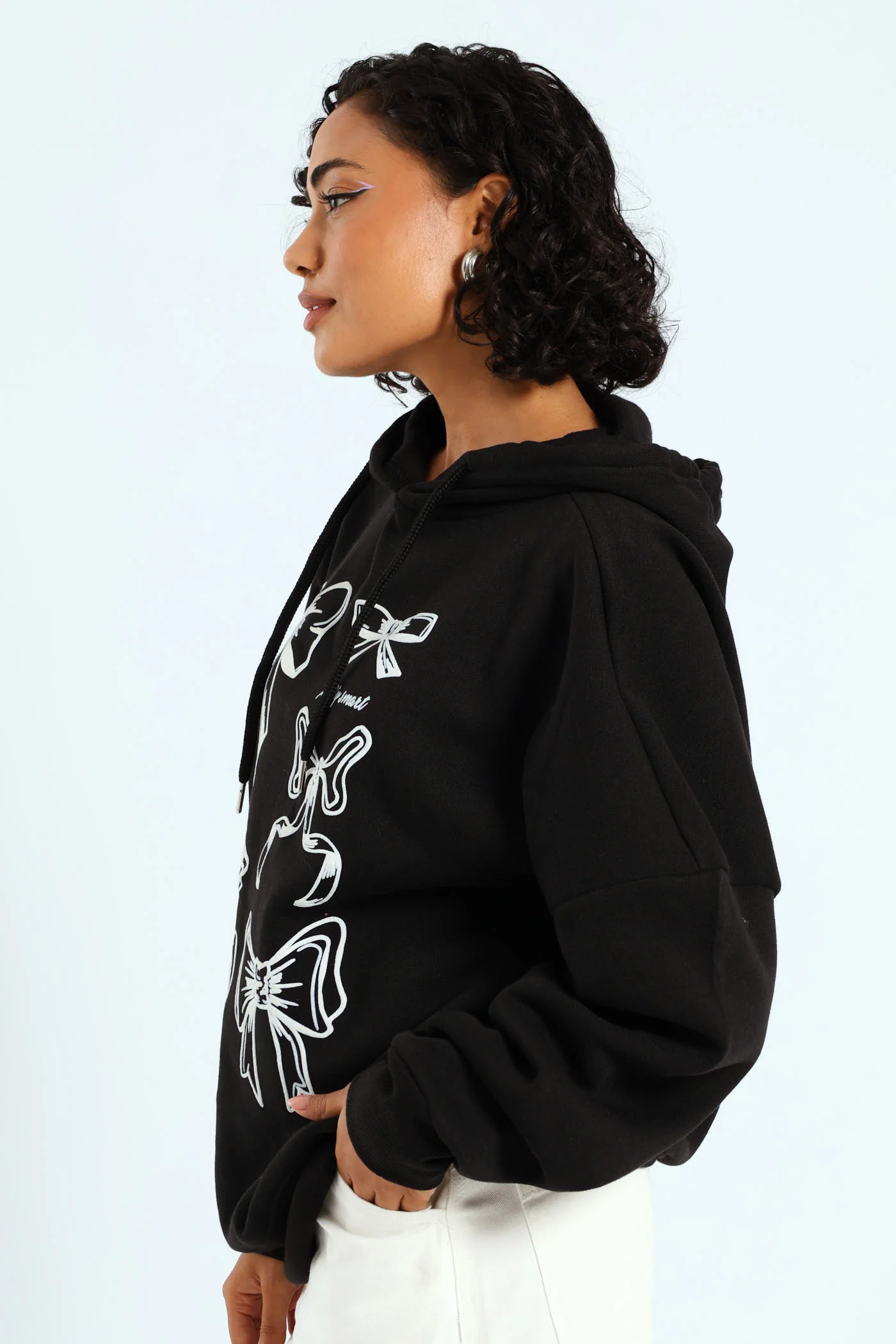 Oversized Bow Hoodie - Black - Image 4
