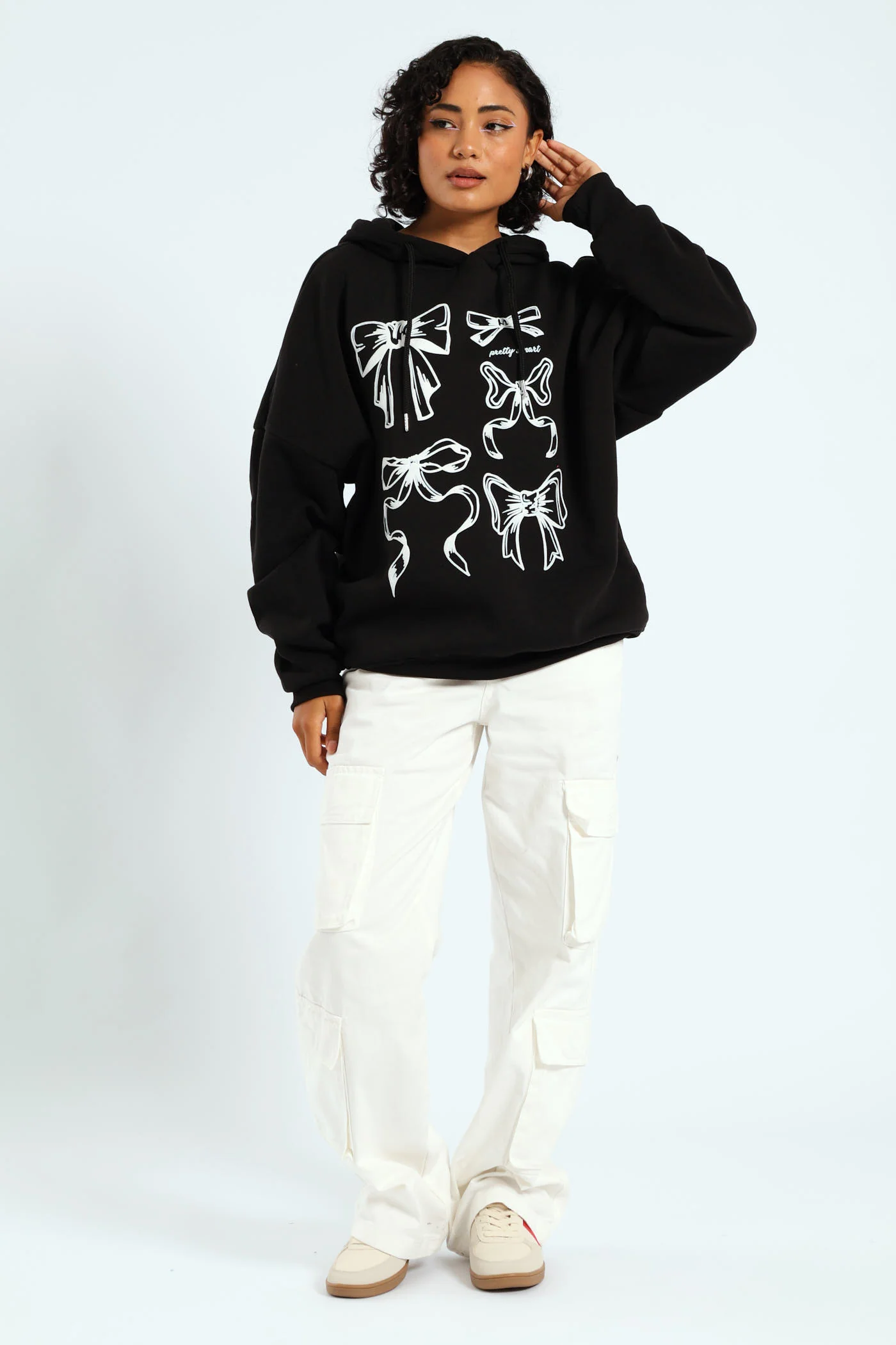 Oversized Bow Hoodie - Black - Image 5