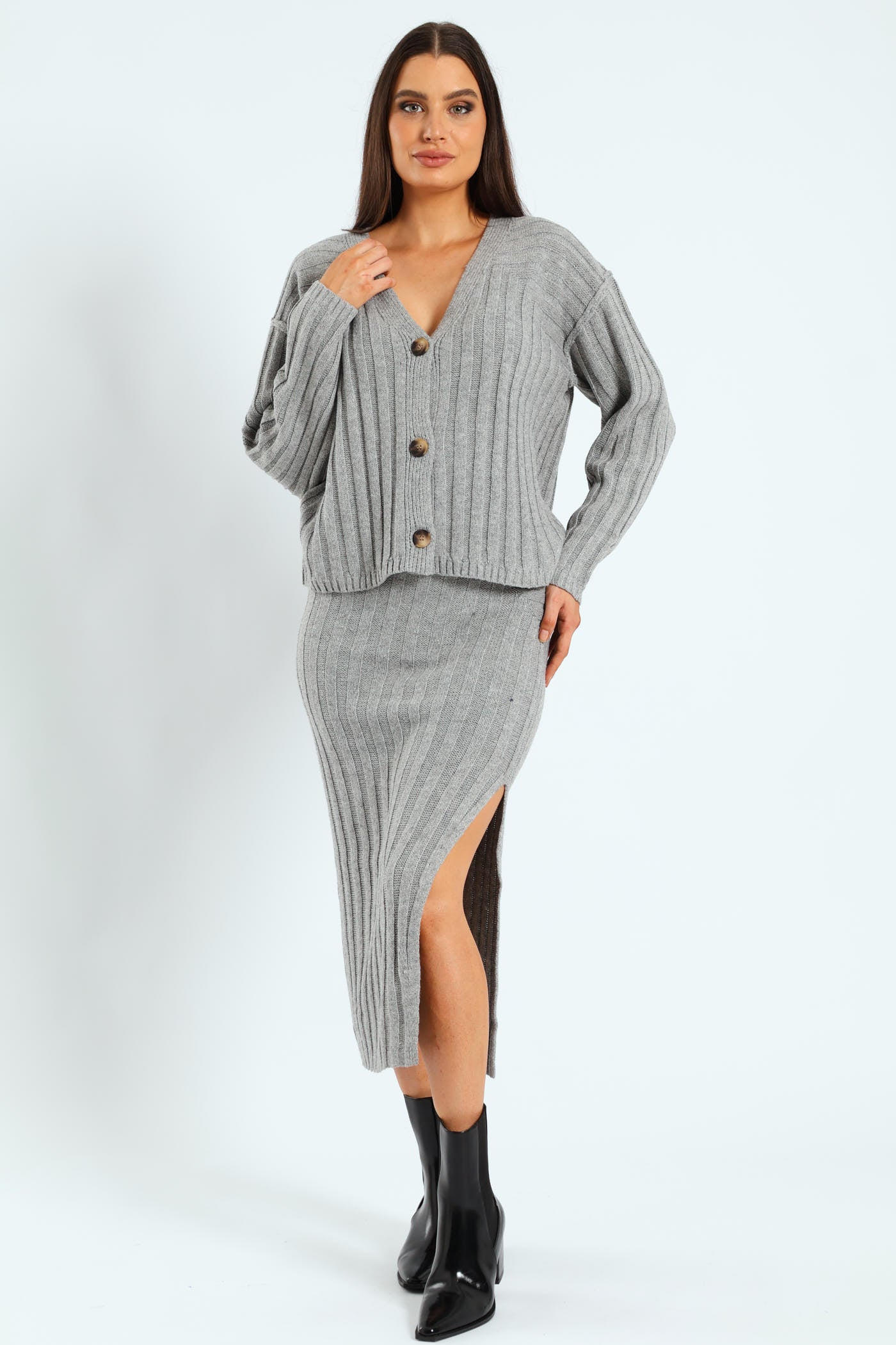 Oversized Cardigan - Grey Melange - Image 5