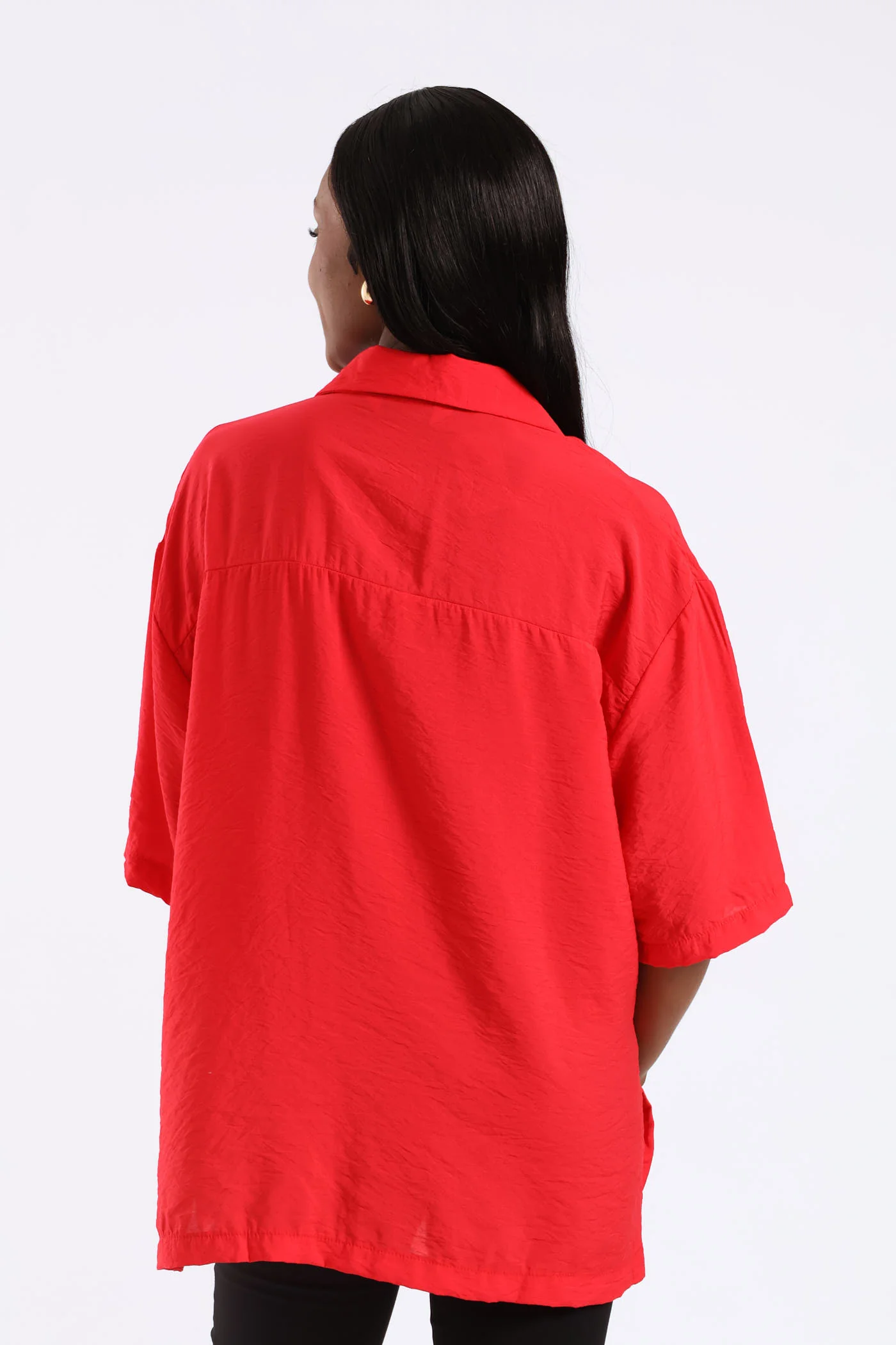 Oversized Drop Shoulder Shirt - Rose Red - Image 2