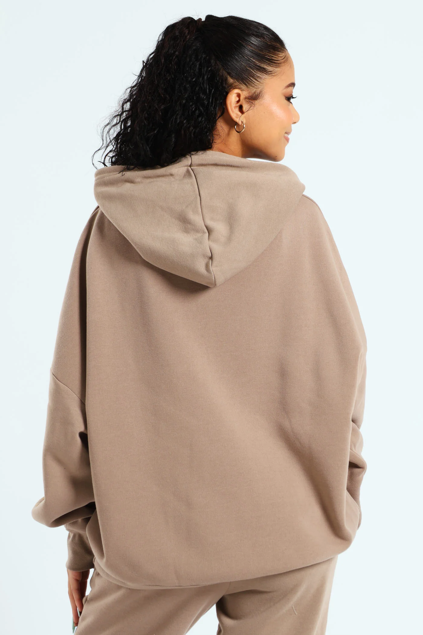Oversized Fleece Teddy Hoodie - Taupe - Image 3
