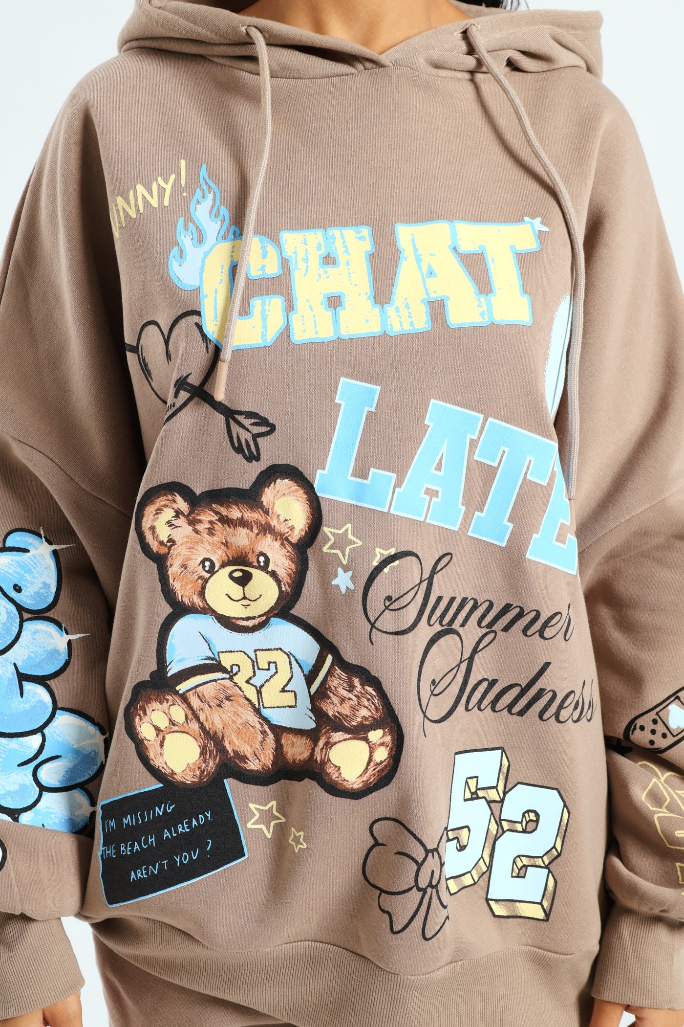 Oversized Fleece Teddy Hoodie - Taupe - Image 5