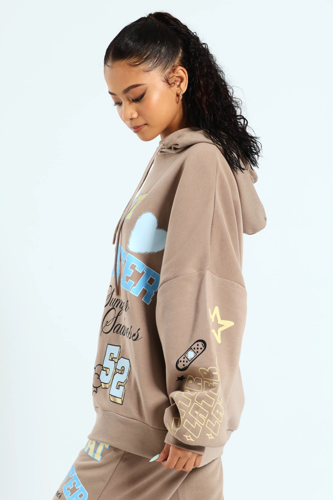 Oversized Fleece Teddy Hoodie - Taupe - Image 6