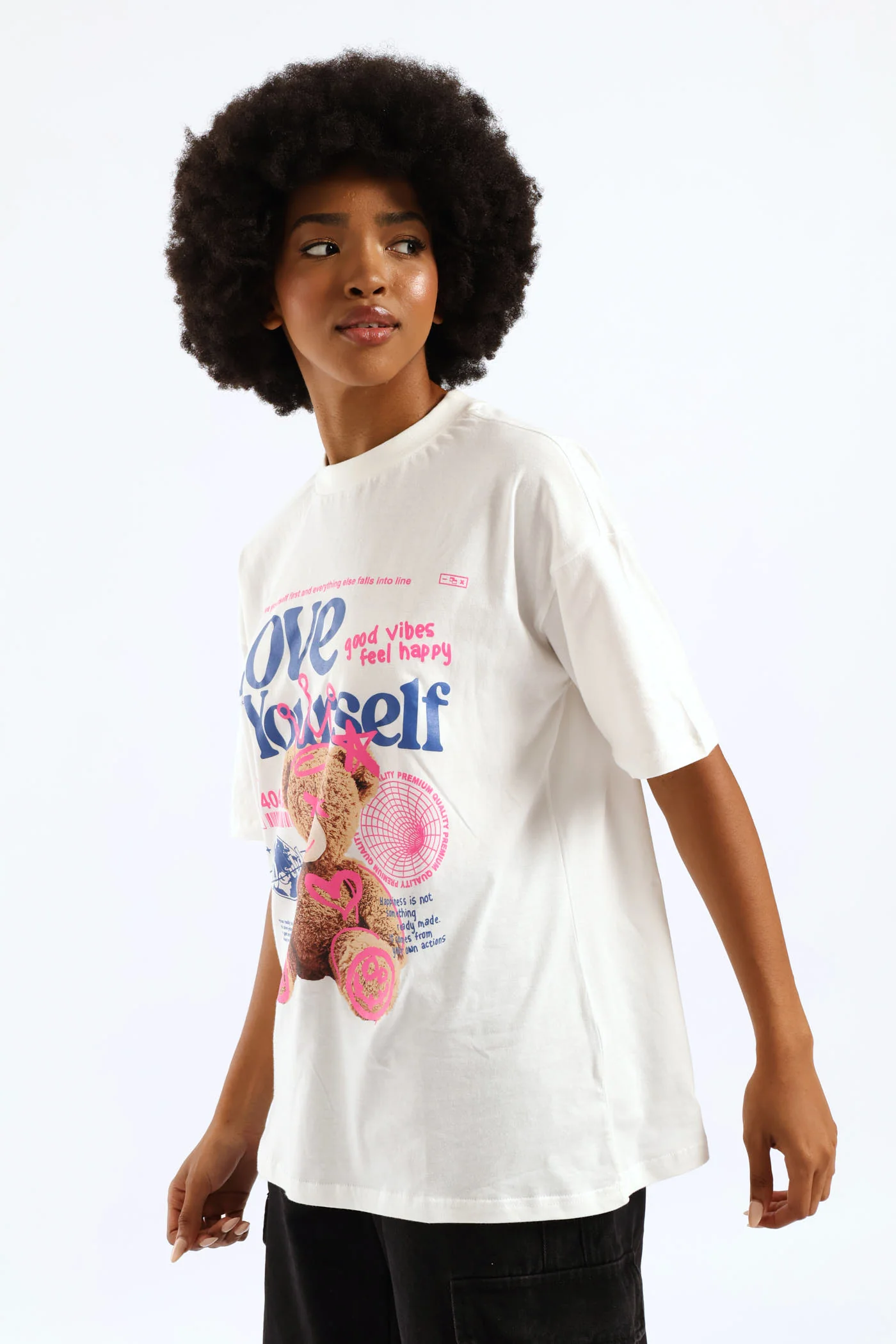 Oversized Love Yourself Teddy Tee - White - Image 3