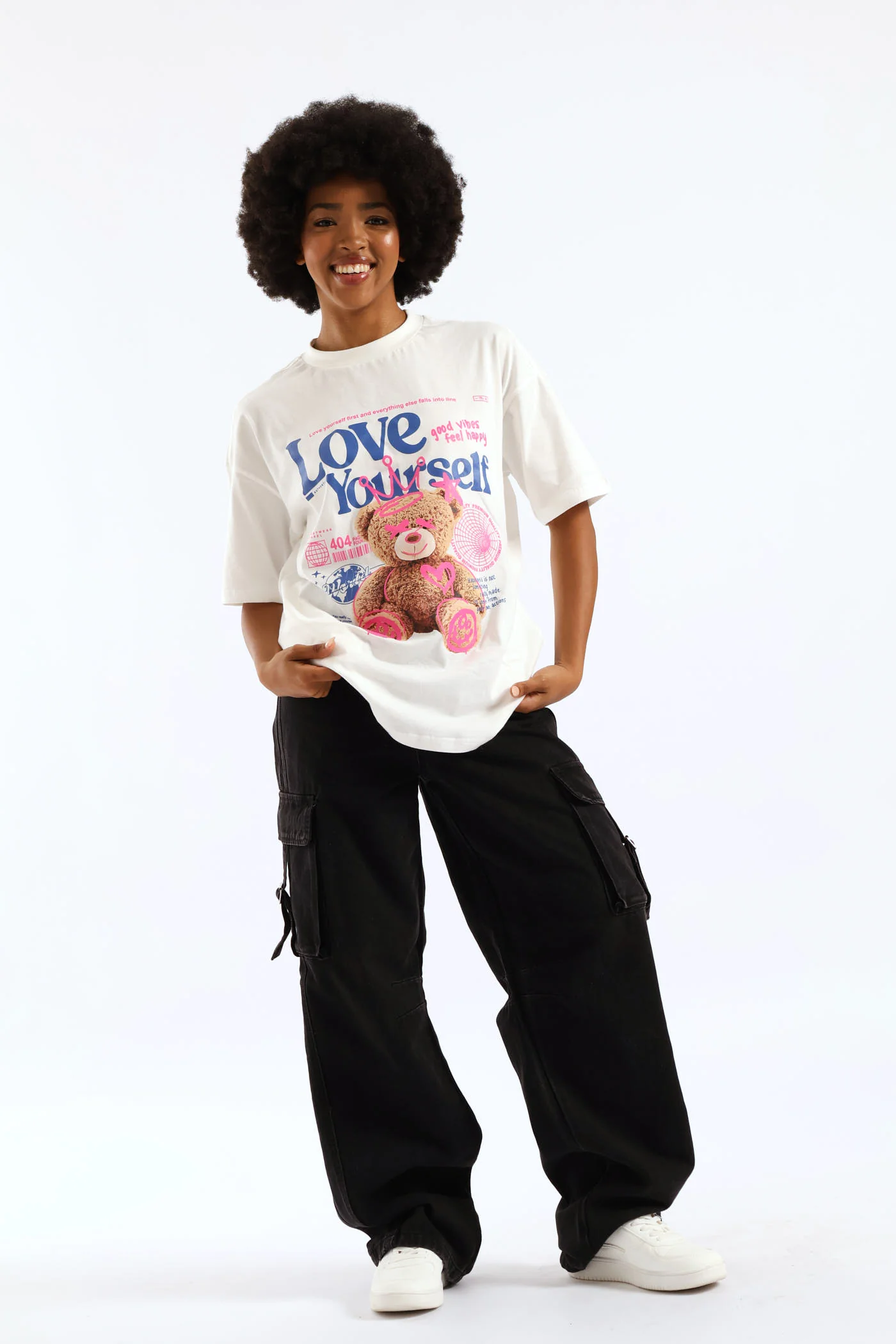 Oversized Love Yourself Teddy Tee - White - Image 4