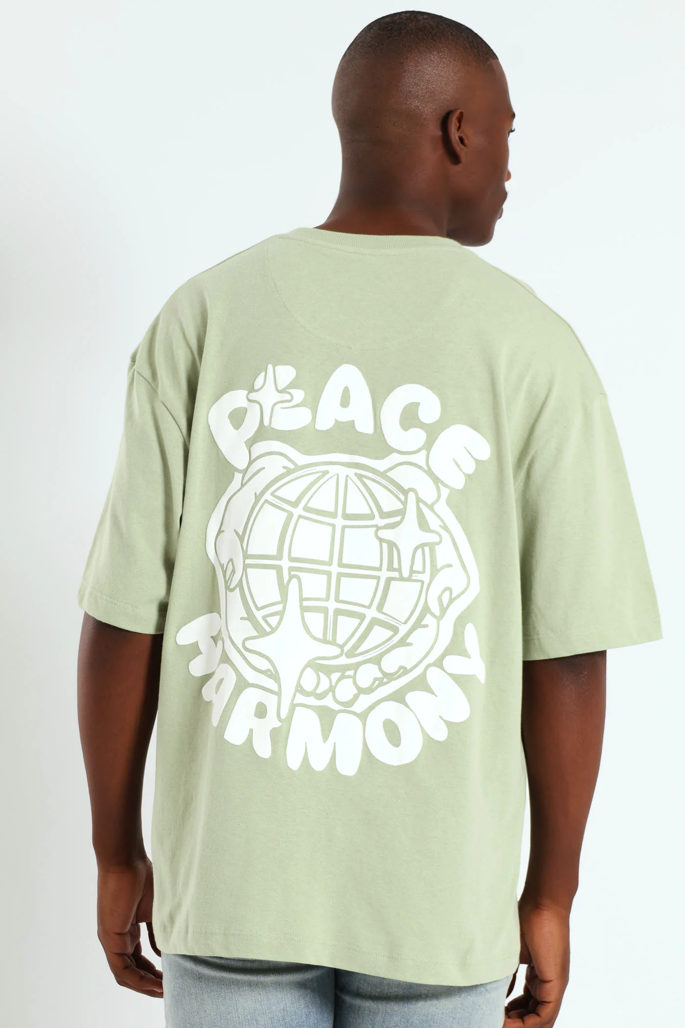 Oversized Peace Printed Tee - Sage - Image 2