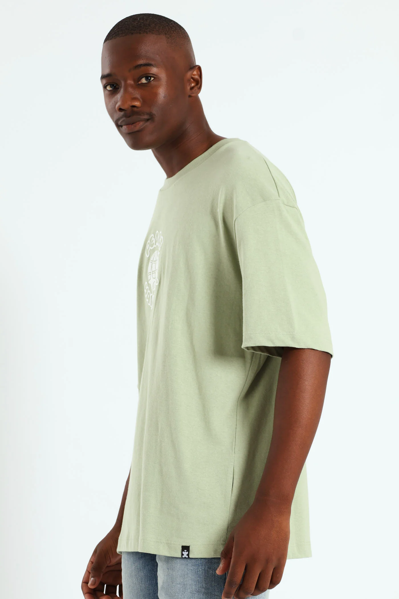 Oversized Peace Printed Tee - Sage - Image 3