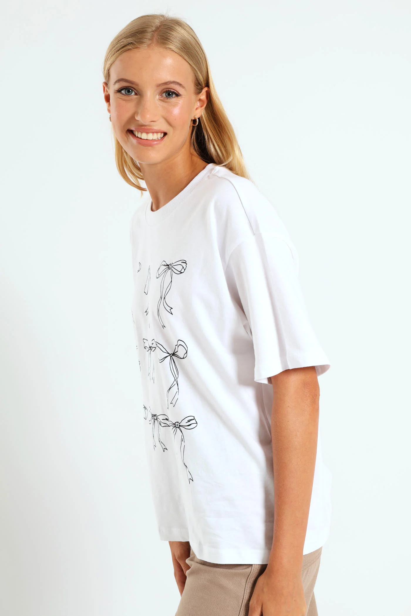 Oversized Printed Tee - White - Image 3
