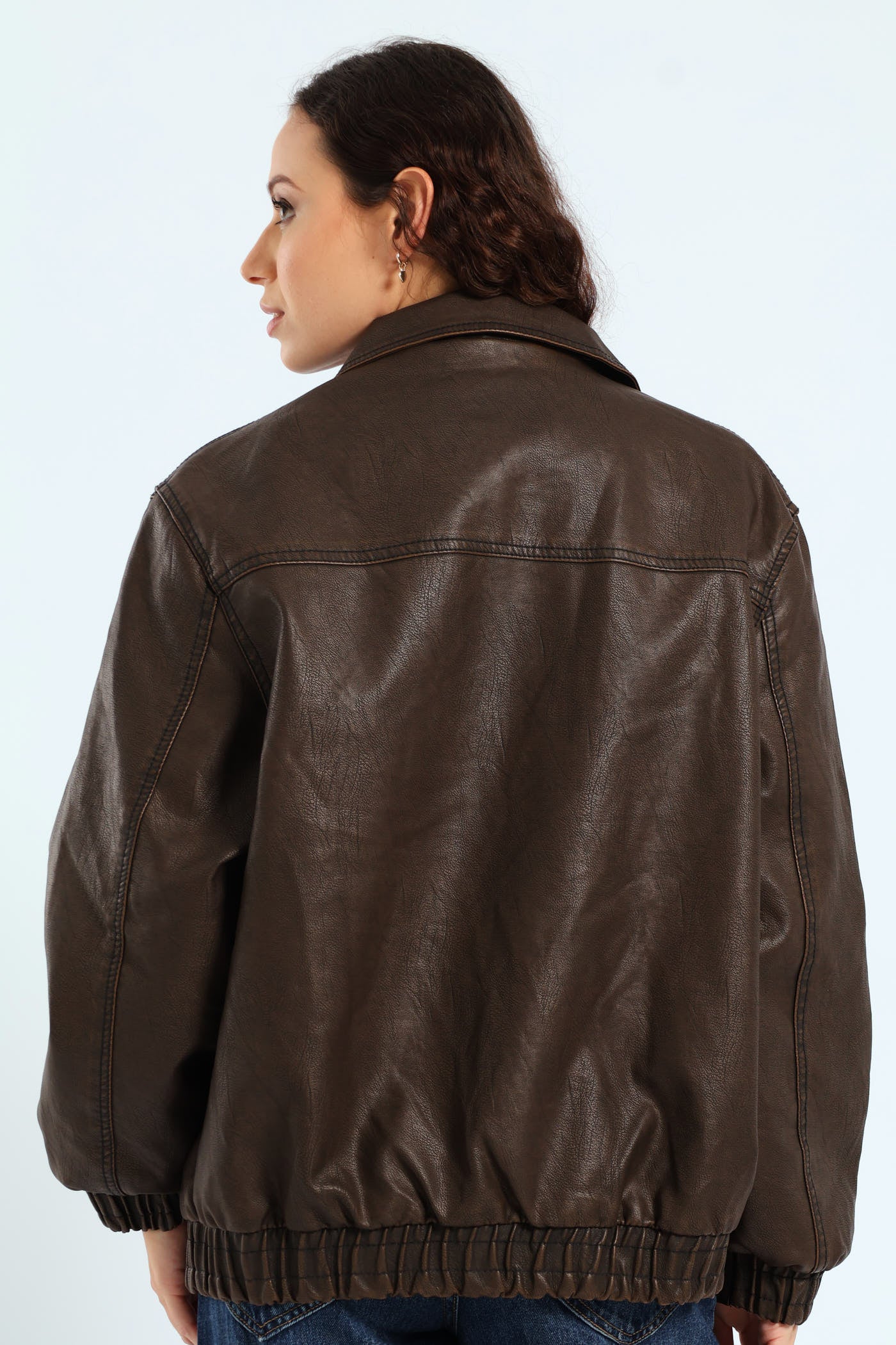 Oversized PU Bomber Jacket - Bronze - Image 2