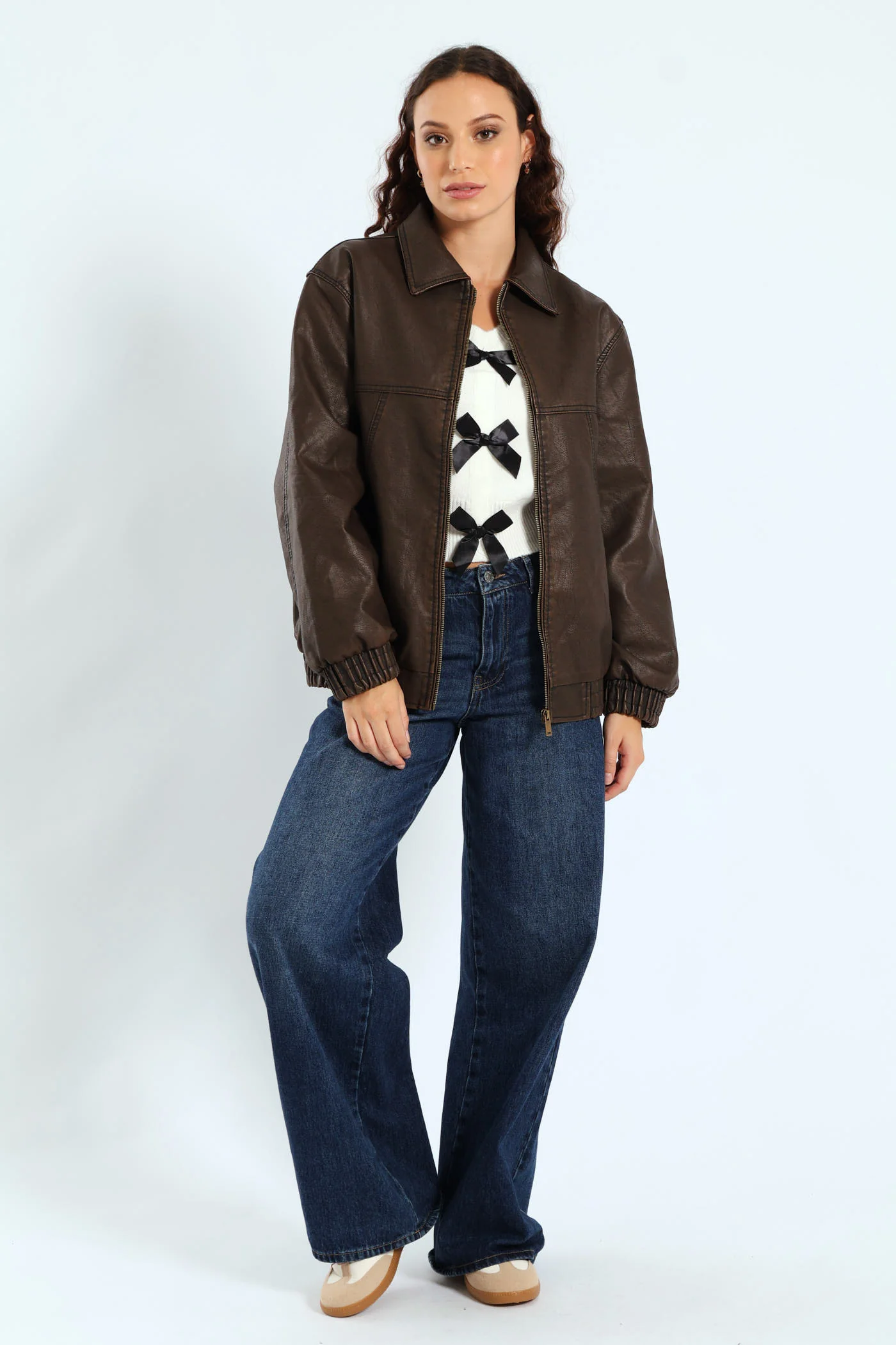 Oversized PU Bomber Jacket - Bronze - Image 3